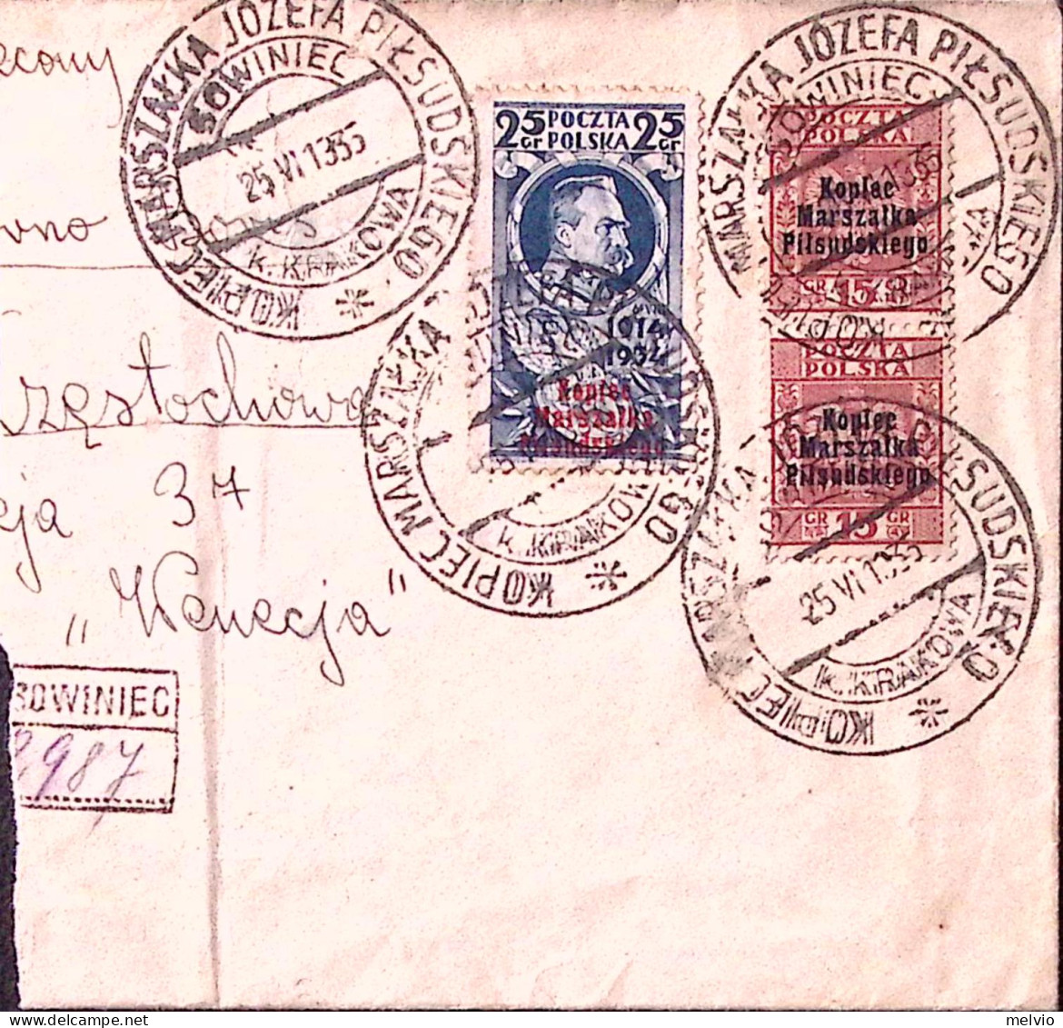 1935-(F=on Piece) POLONIA Monumento Pilsudki Serie Cpl. (389A/B) Su Largo Framme - Lettres & Documents