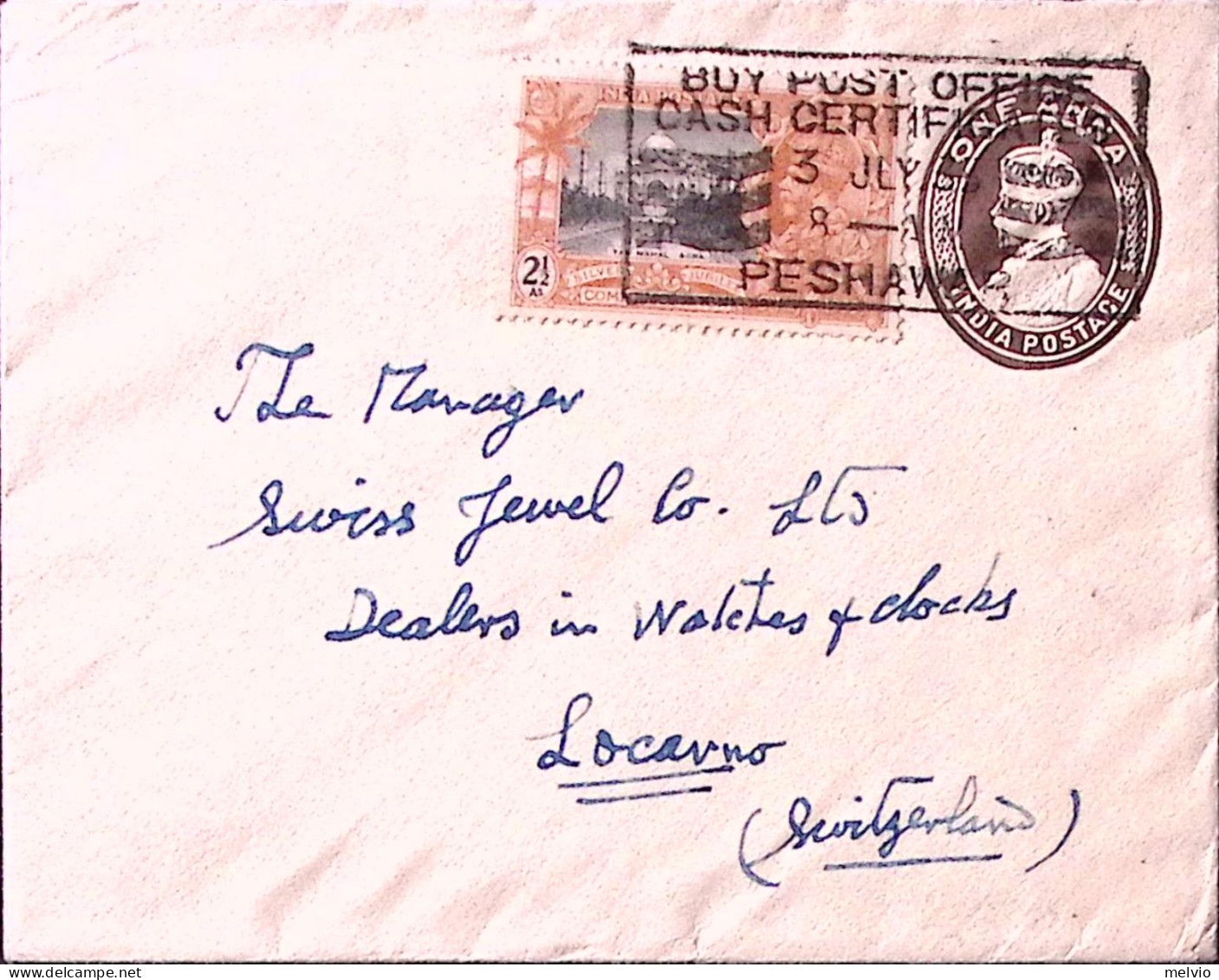 1935-India Inglese Giubileo A. 2,1/2 (140 Su Busta Postale A.1 Peshavar (3.7) Pe - Autres & Non Classés