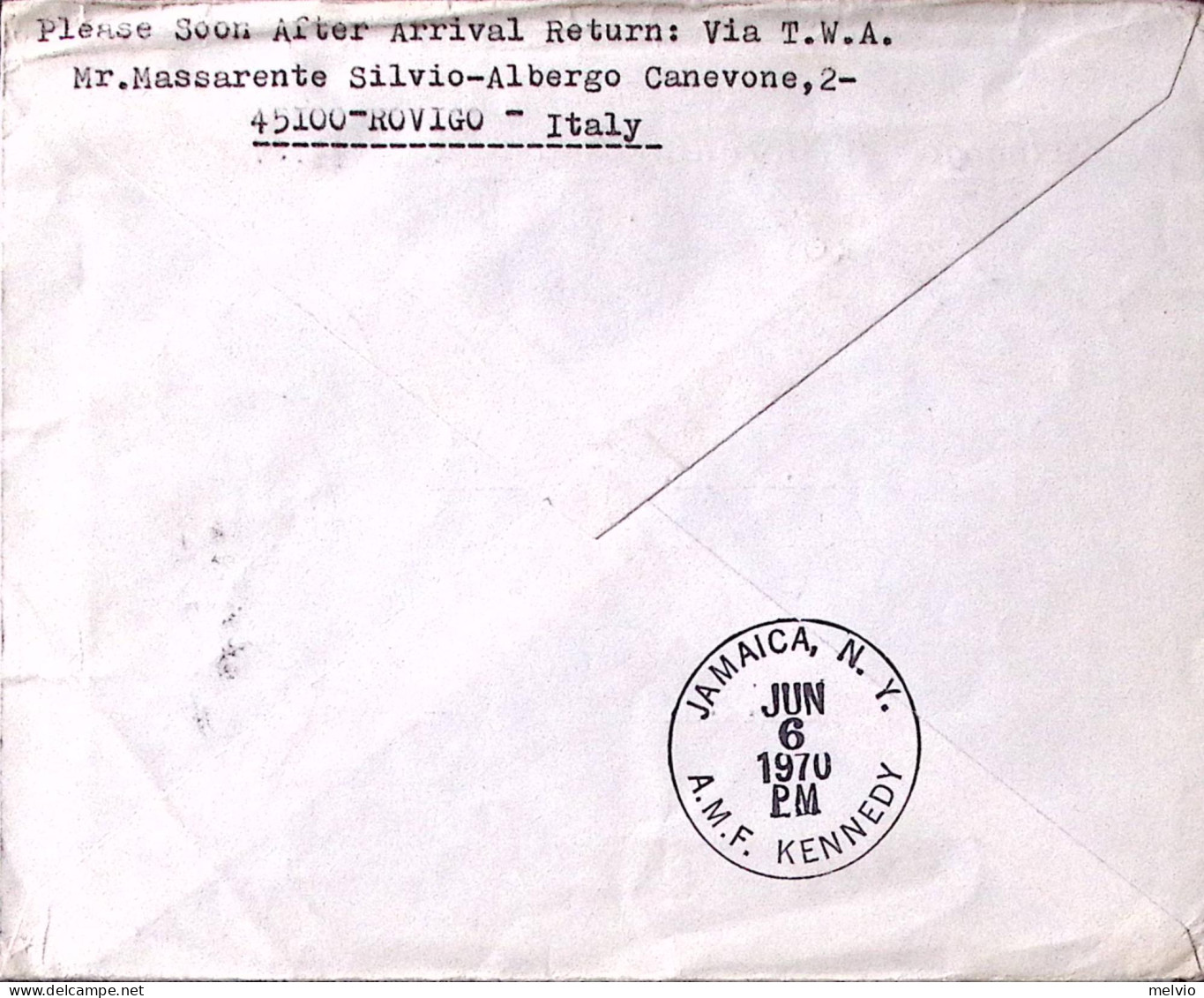 1970-I^volo TWA ROMA/NEW YORK (6.6) Annullo Speciale Su Busta Affr. Posta Aerea  - Airmail