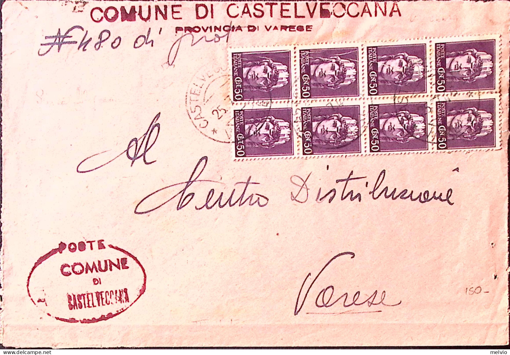 1946-Imperiale Senza Fasci Blocco Otto C.50 (548) Su Busta Castelveccana (25.7) - Marcophilie
