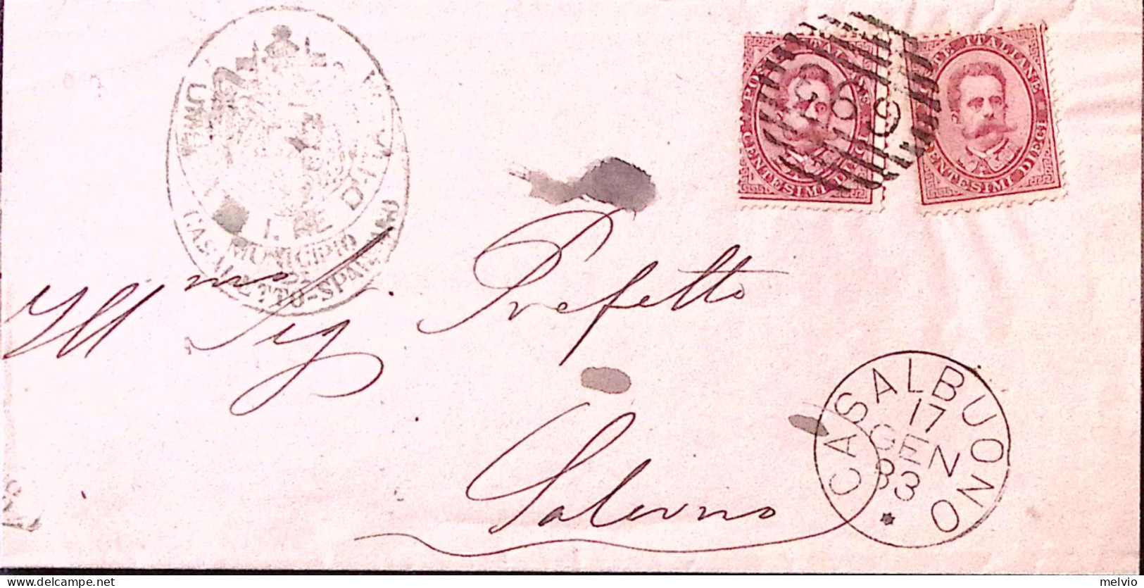 1883-CASALBUONO C1+sbarre (17.1) Su Piego Affr. 2 C.10 - Storia Postale