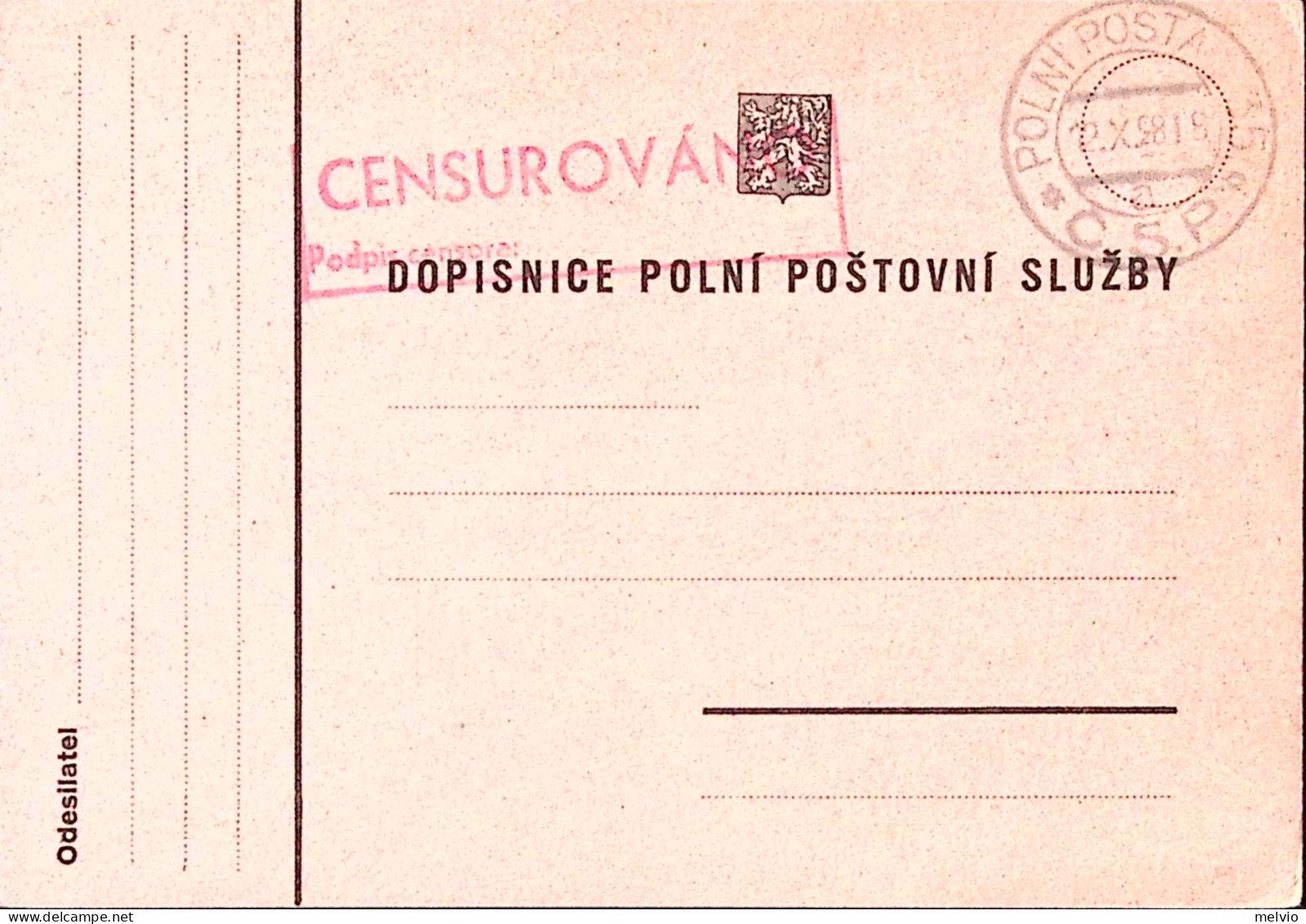 1938-CECOSLOVACCHIA POLNI Posta 35/a/C.S.P. C.2 (12.10) Su Cartolina Franchigia - Autres & Non Classés