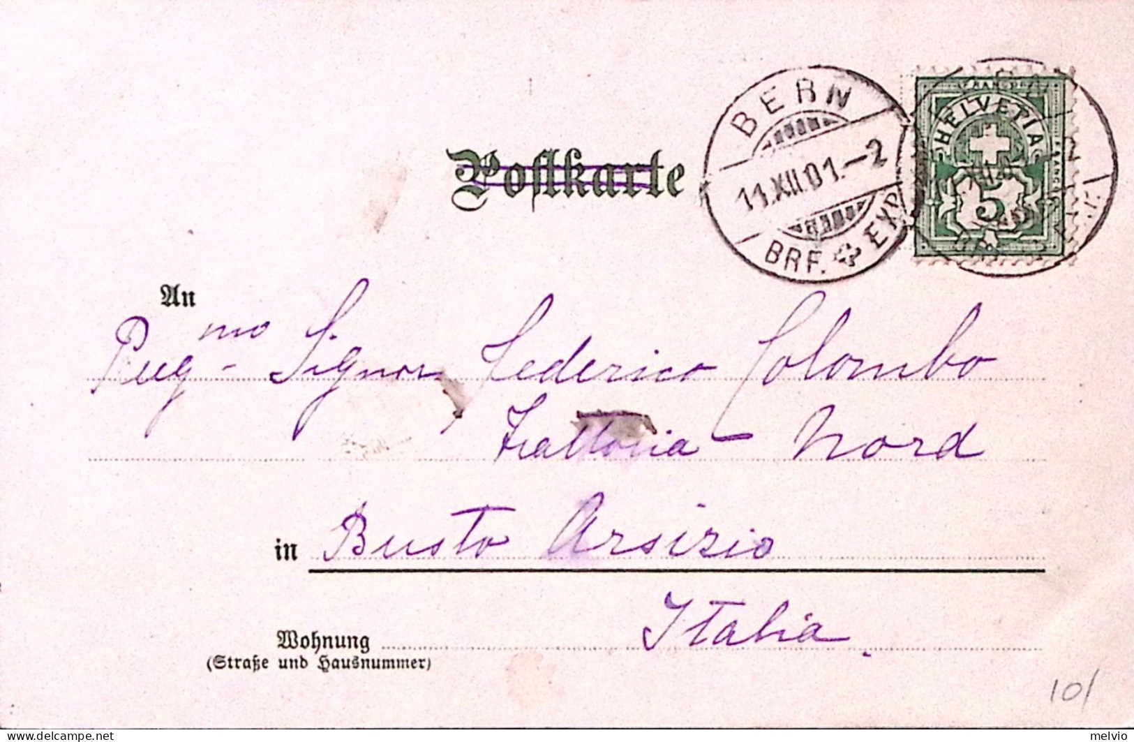 1901-Svizzera November, Serie II, Viaggiata Berna (11.12) Per L'Italia - Marcofilie