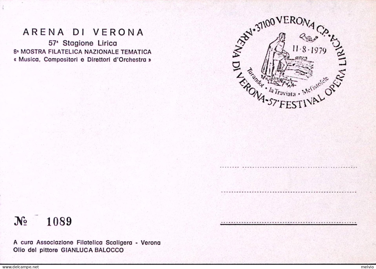 1979-VERONA 57^ STAGIONE LIRICA (11.8) Annullo Speciale Su Cartolina - Musique