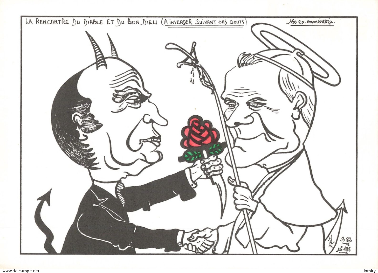 & Politique Caricature Mitterrand Pape La Rencontre Du Diable Et Du Bon Dieu Illustration Lardie Illustrateur - Satiriques