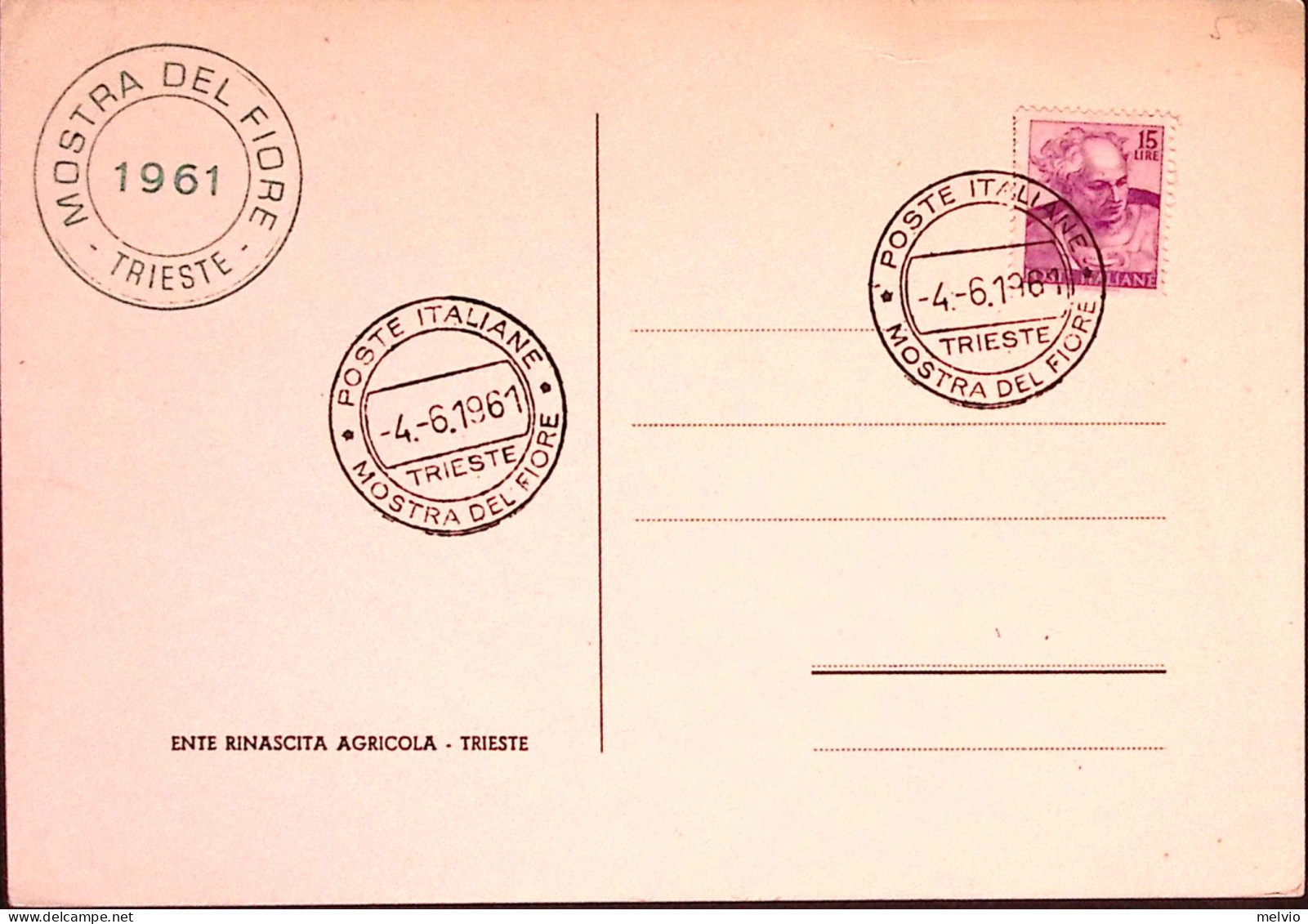 1961-MOSTRA DEL FIORE/TRIESTE (4.6) Annullo Speciale Su Cartolina - 1961-70: Marcofilie