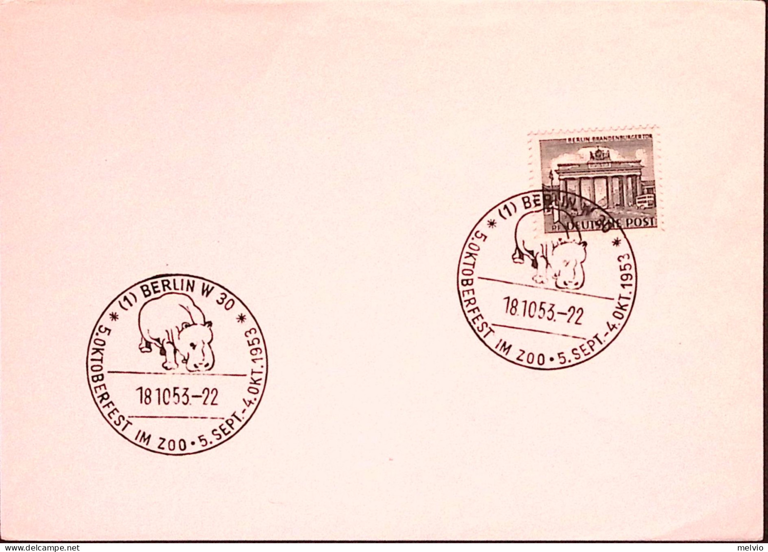 1953-Germania Oktoberfest Allo Zoo/Berlino (18.10) Annullo Speciale Su Cartoncin - Lettres & Documents