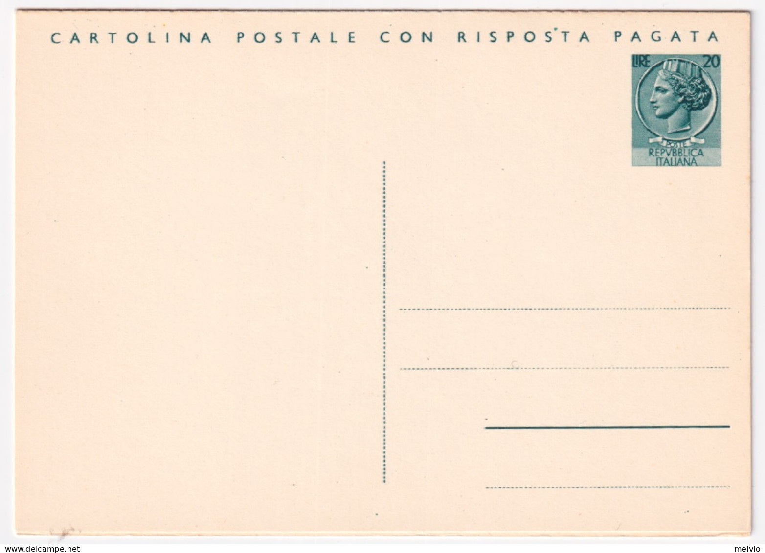 1953-Cartolina Postale RP Siracusana Lire 20+20 (C156) Nuova - Entiers Postaux