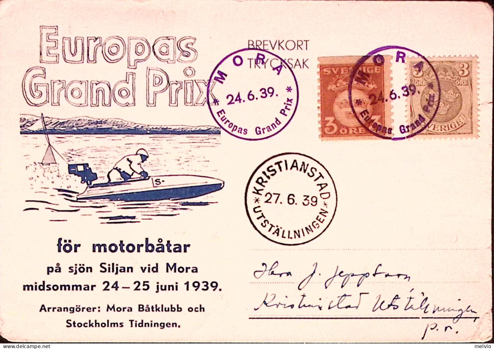 1939-SVEZIA Europas Grand Prix For Motorbatar (motobarche) Mora (24.6) Annullo S - Sonstige & Ohne Zuordnung