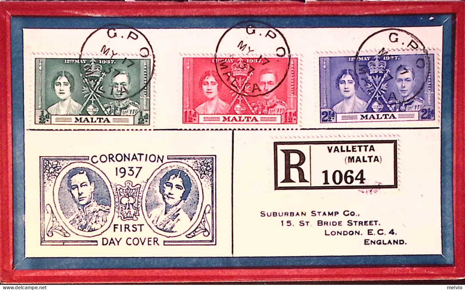 1937-Malta Incoronazione Giorgio VI Serie Completa Fdc Raccomandata - Malta