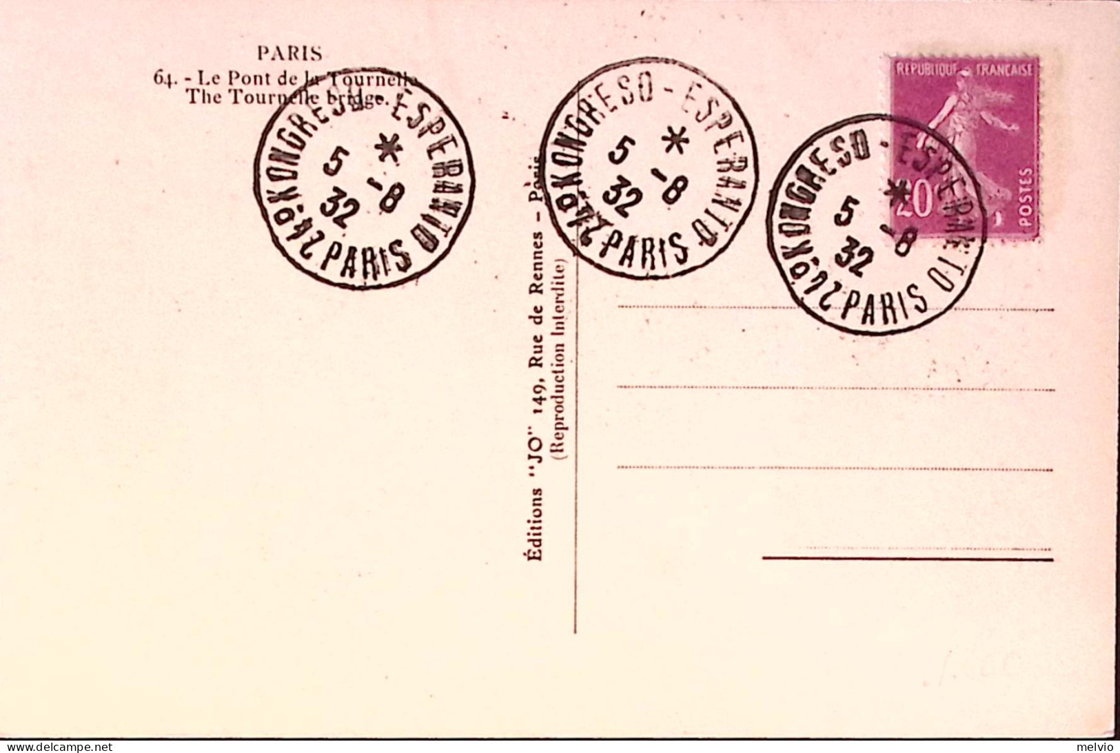 1932-Francia 24 Congresso Esperanto Parigi (5.8) Annullo Speciale Su Cartolina - Esperanto