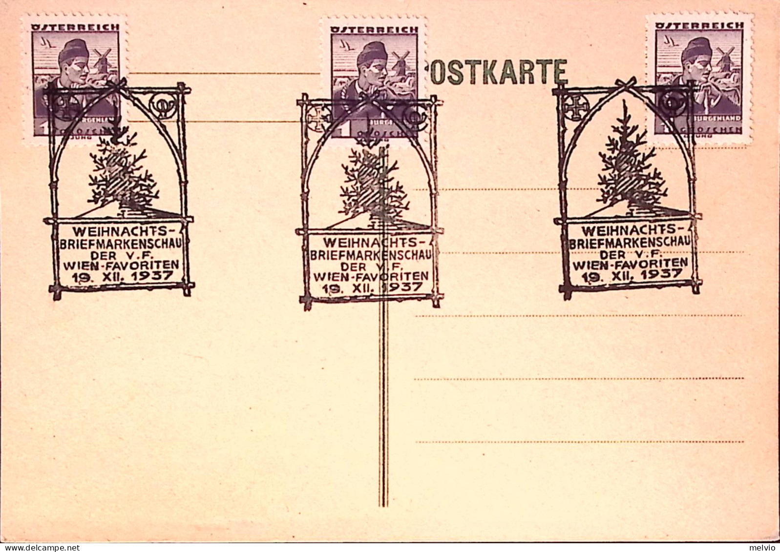 1937-AUSTRIA Francobolli Natale Annullo Speciale (19.12) Su Cartolina Affrancata - Autres & Non Classés
