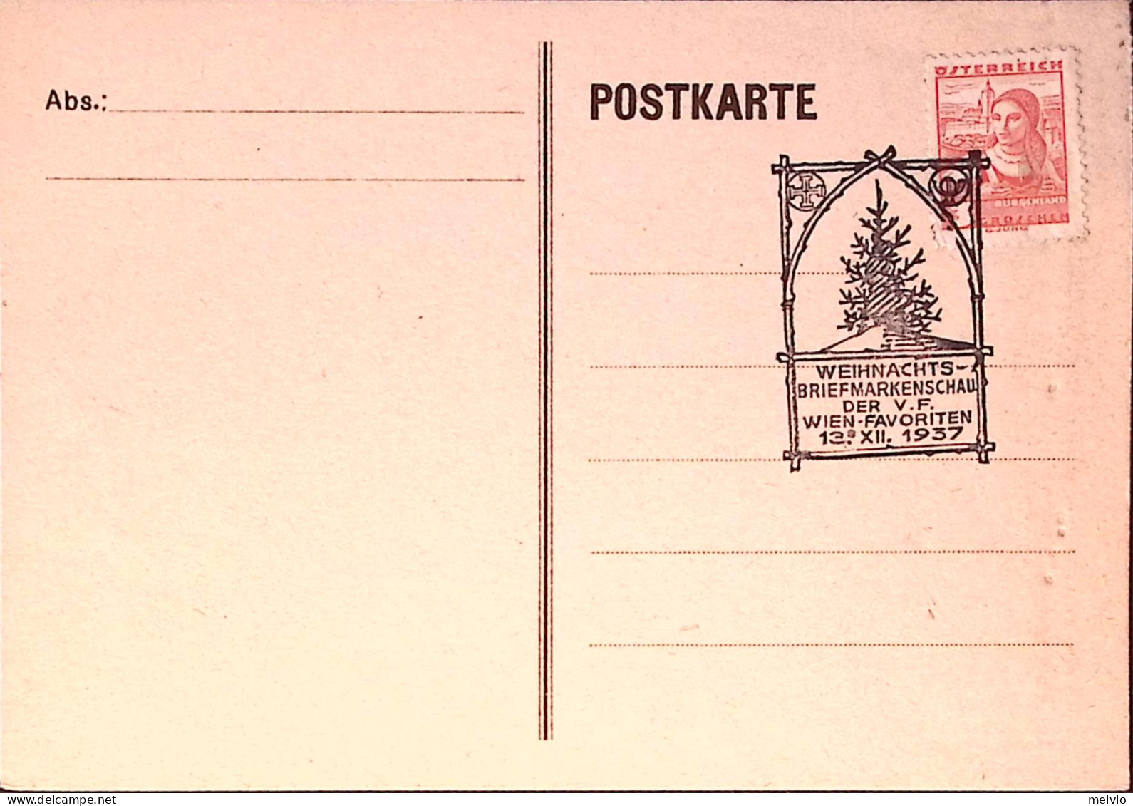 1937-AUSTRIA Francobolli Natale Annullo Speciale (13.12) Su Cartolina Affrancata - Autres & Non Classés