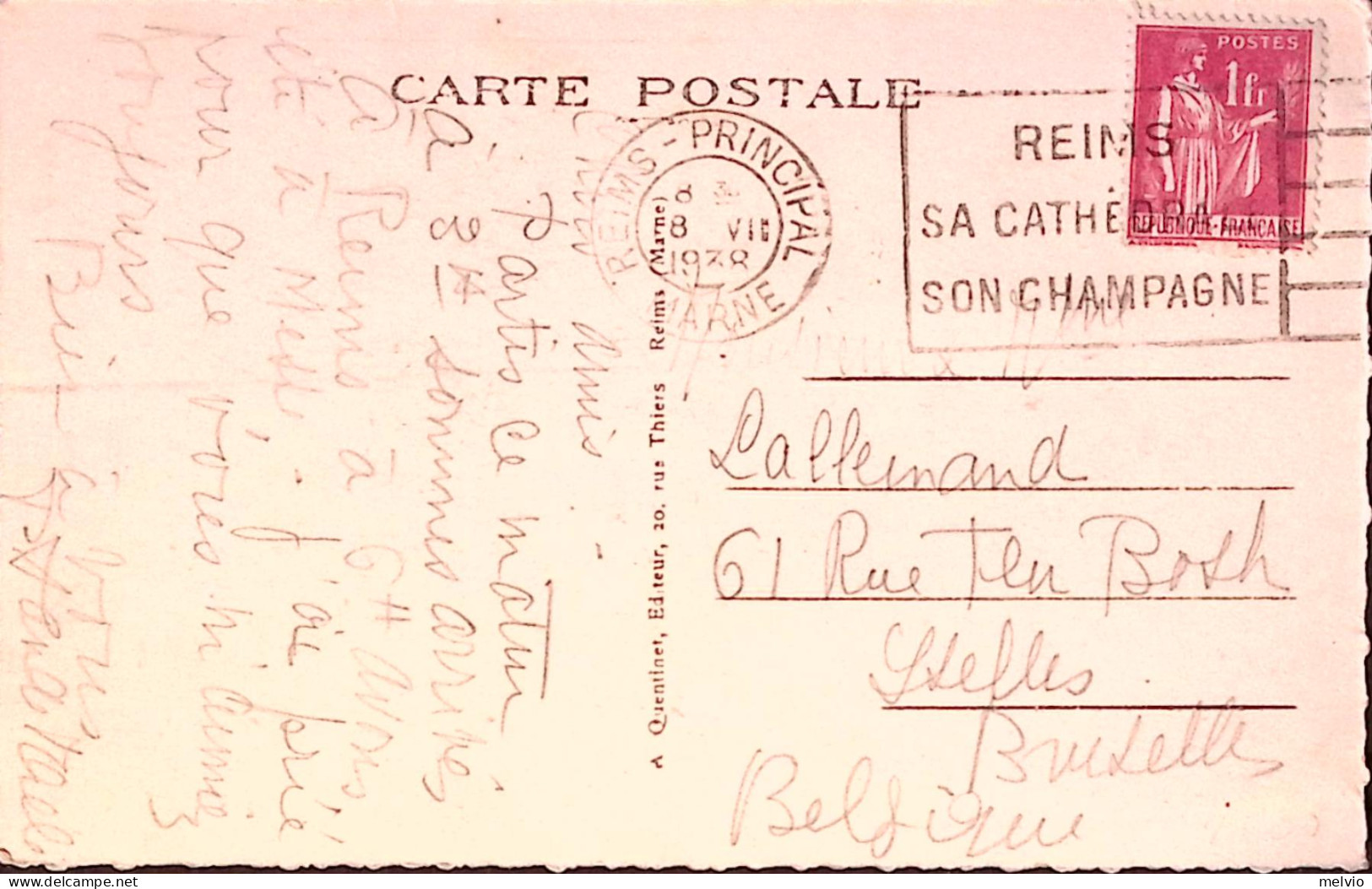 1938-Francia Reims (8.7) + Sua Cattedrale Suoi Champagne Annullo Meccanico Su Ca - 1862 Napoléon III