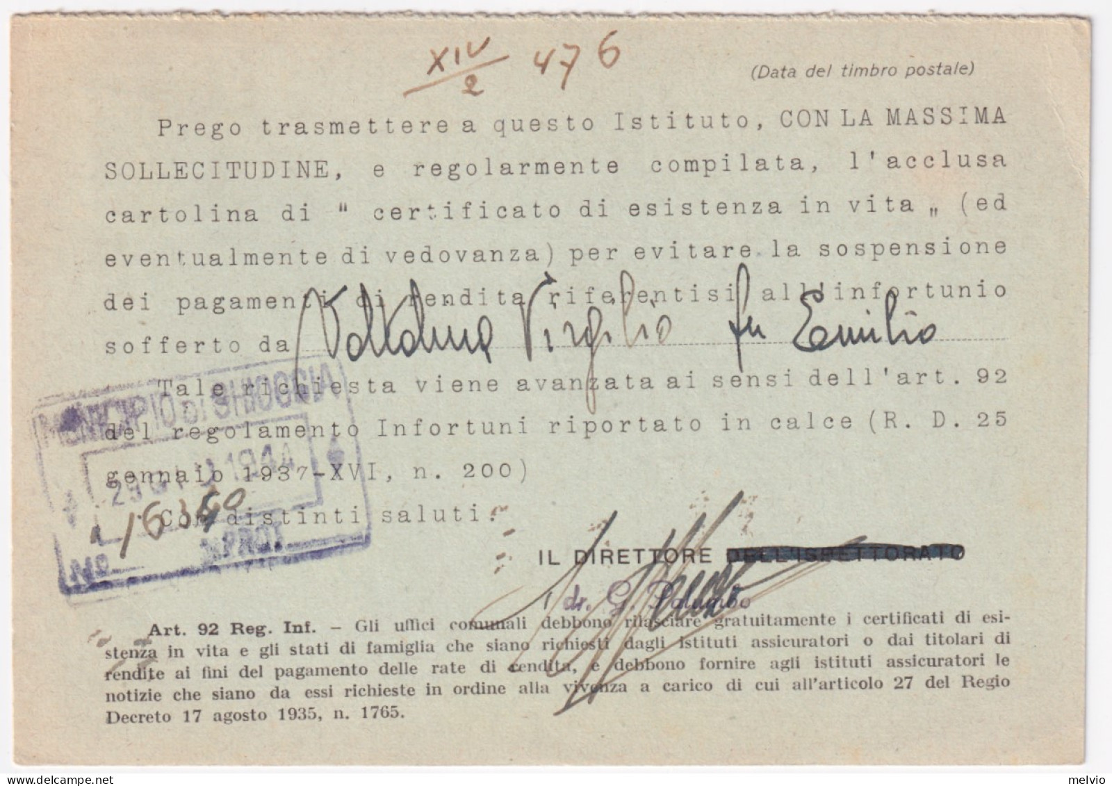 1944-Imperiale Sopr. RSI C.50 (492) Isolato Su Cartolina - Marcophilie