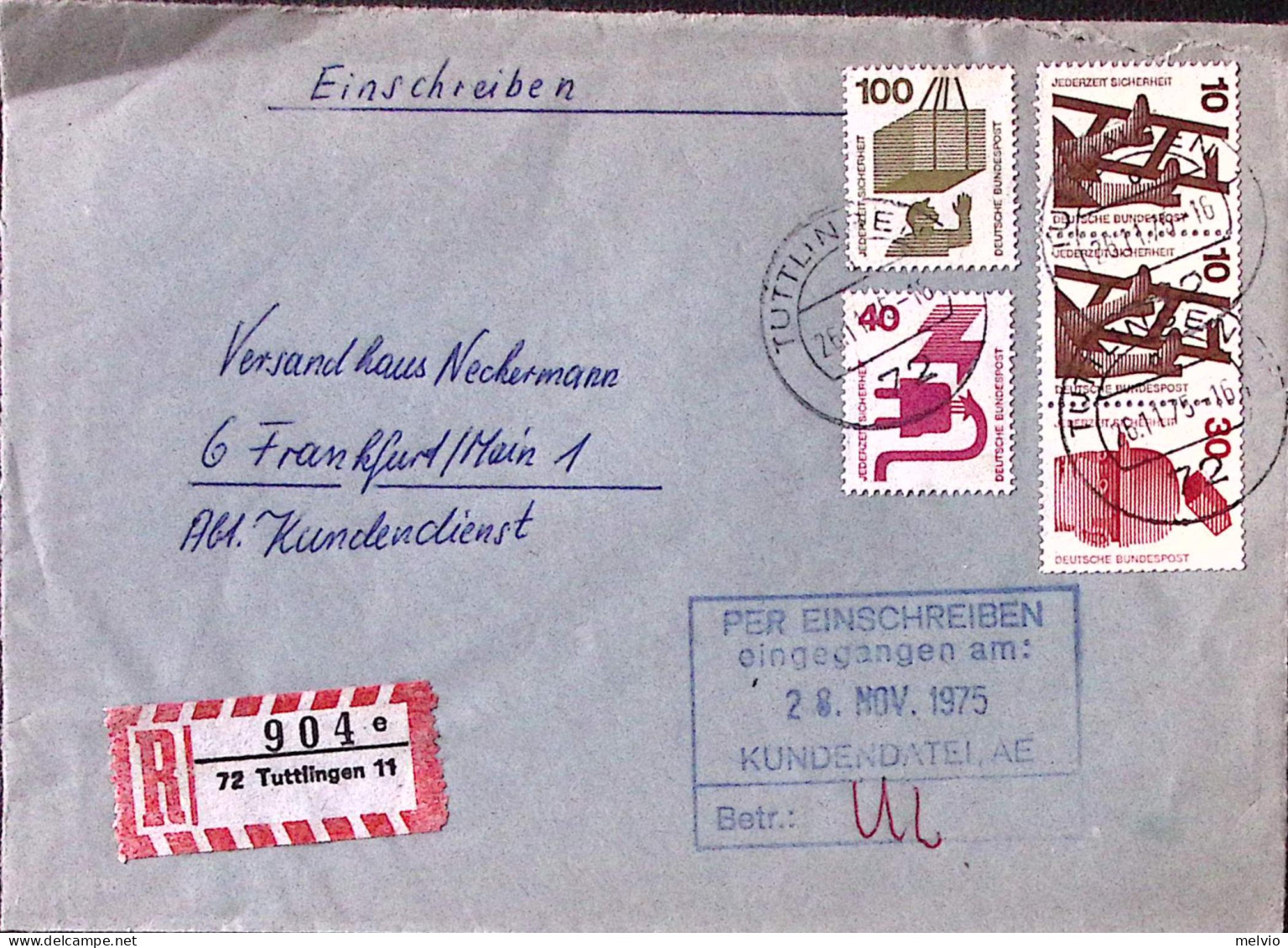 1975-GERMANIA Infortuni P.10+10+30 Da Libretto + P.40 E 100 Su Raccomandata - Brieven En Documenten