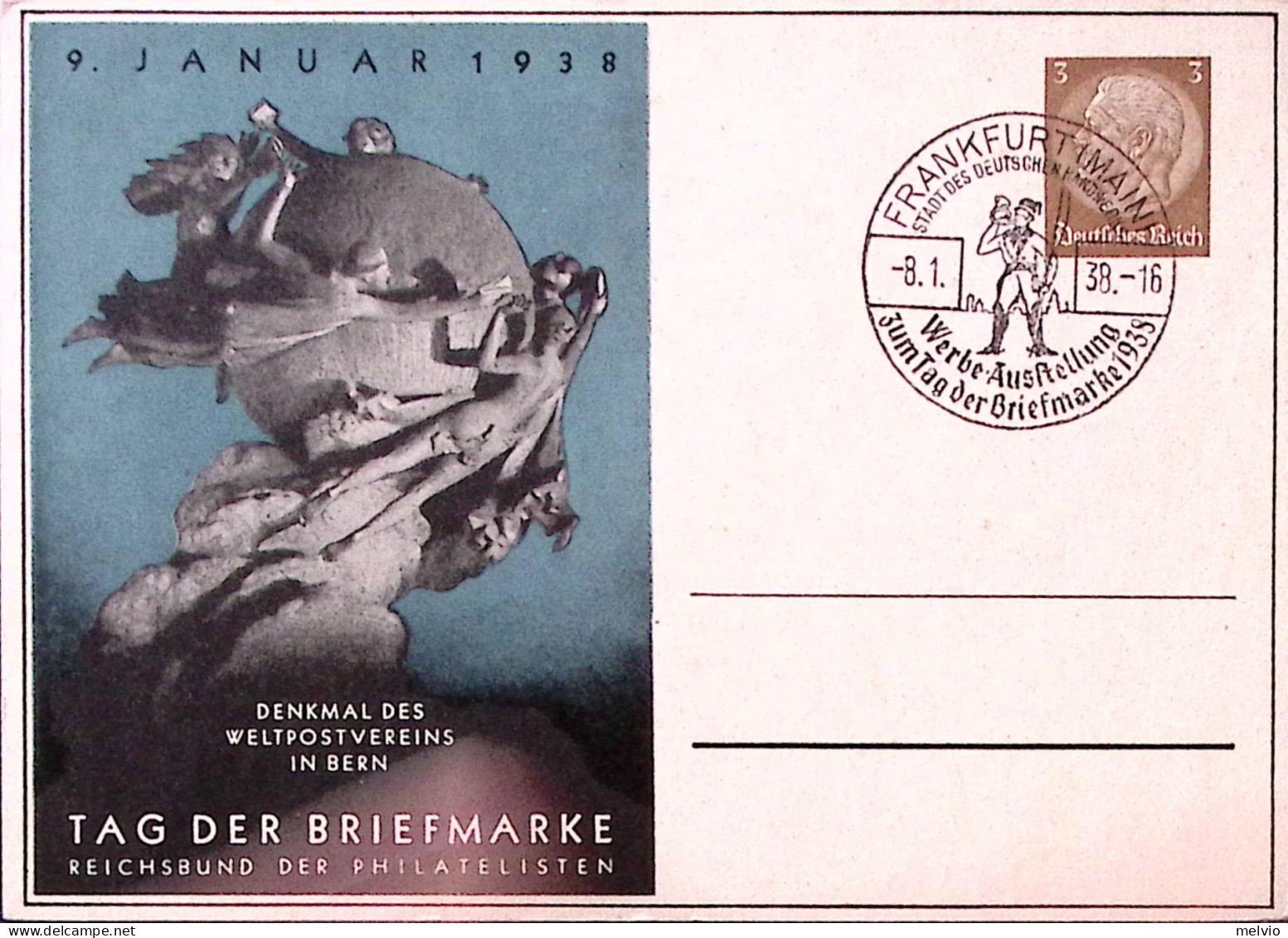 1938-GERMANIA REICH Giornata Francobollo/Francoforte (8.1.38) Su Cartolina Posta - Covers & Documents