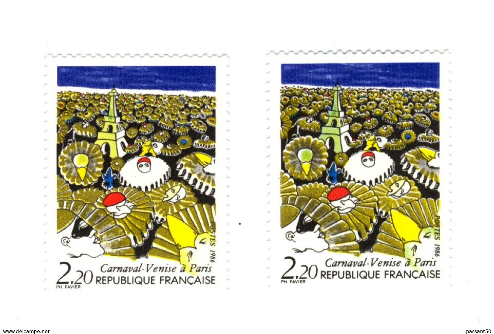 Carnaval De Venise à Paris YT 2395b : Tour Eiffel Jaune Au Lieu De Verte. Voir Scan. Cote YT : 20 €, Maury 2401a : 25 €. - Unused Stamps
