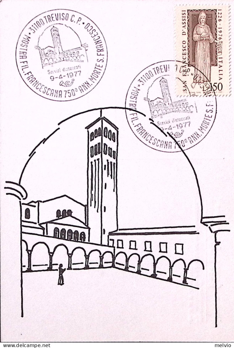 1977-TREVISO Mostra Filatelica Francescana (9.4) Annullo Speciale Su Cartolina - 1971-80: Marcophilia