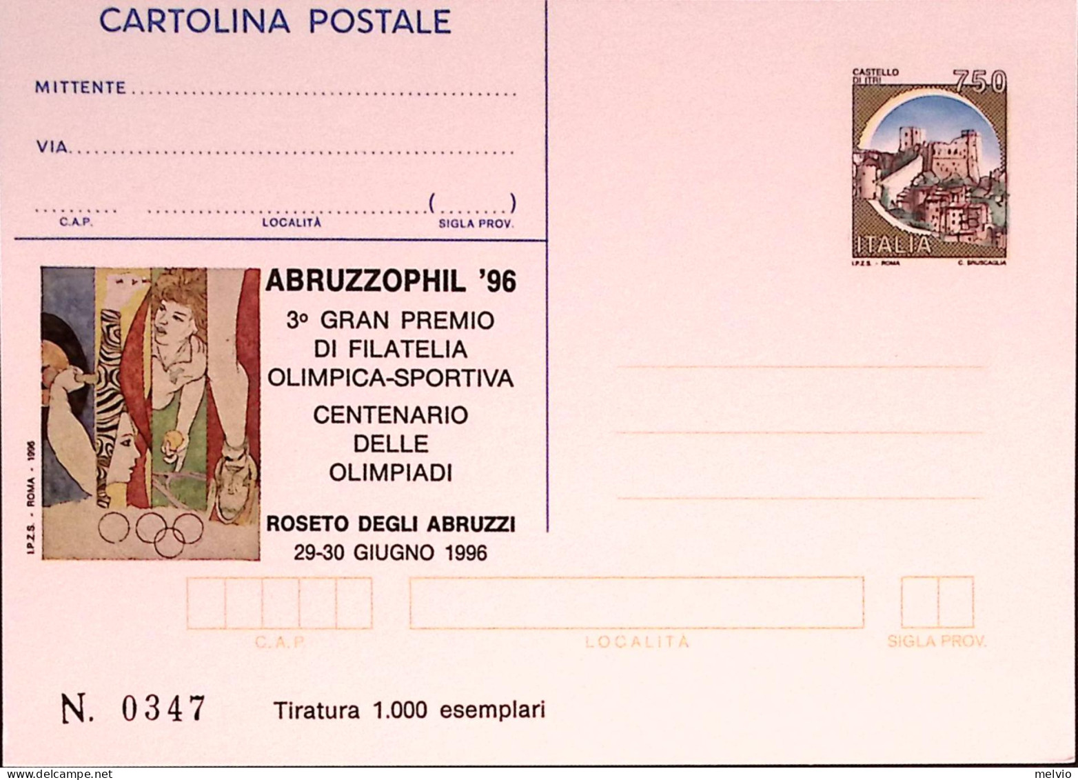 1996-ABRUZZOPHIL Cartolina Postale IPZS Lire 750 Nuova - Postwaardestukken