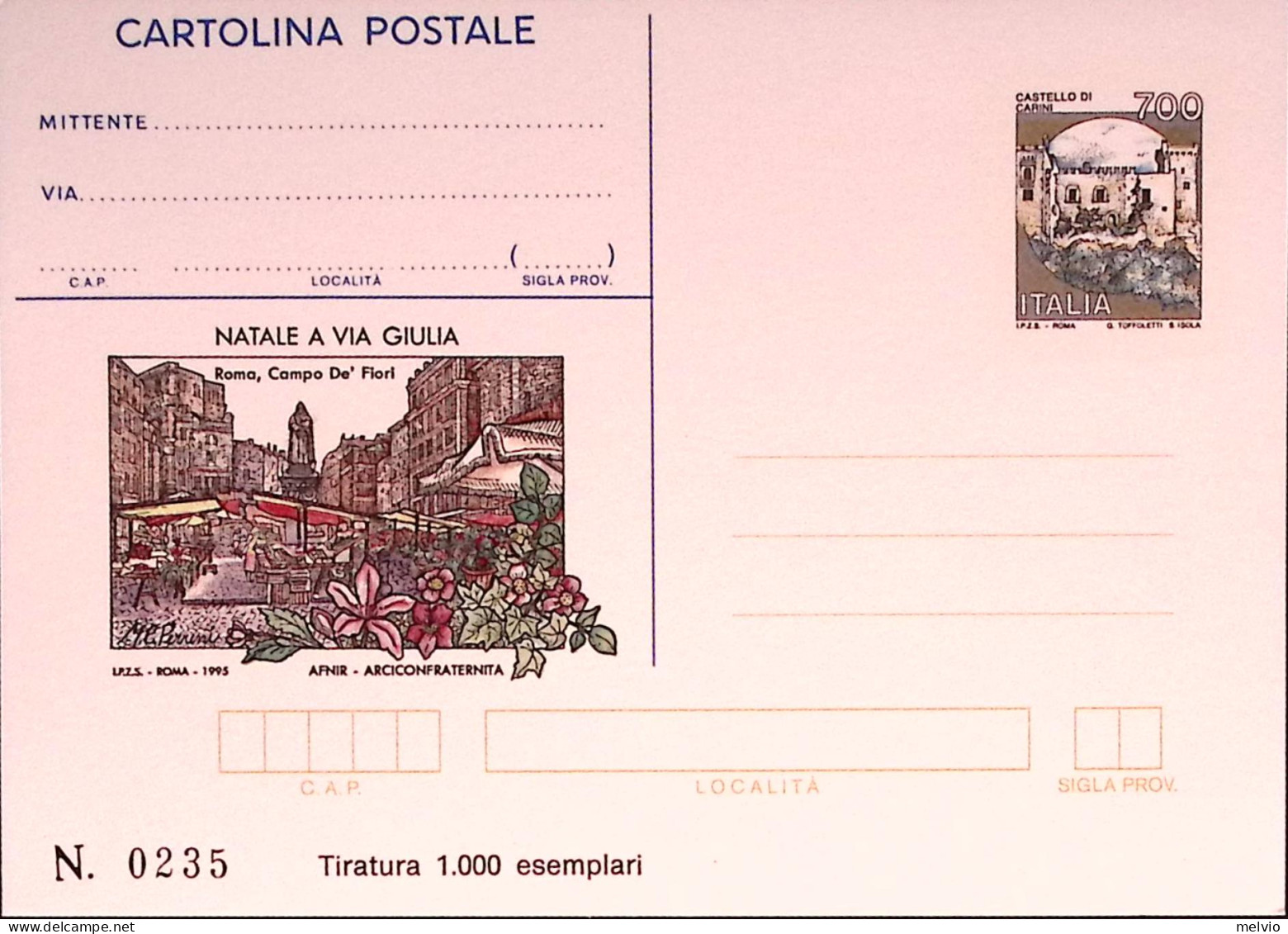 1995-NATALE A VIA GIULIA Cartolina Postale IPZS Lire 700 Nuova - Postwaardestukken