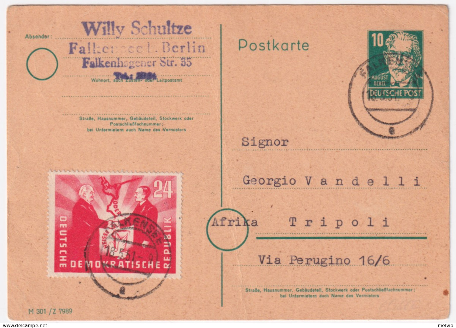 1951-Germania DDR Visita Presidente Polacco Su Cartolina Postale P.10 Falkensee  - Covers & Documents