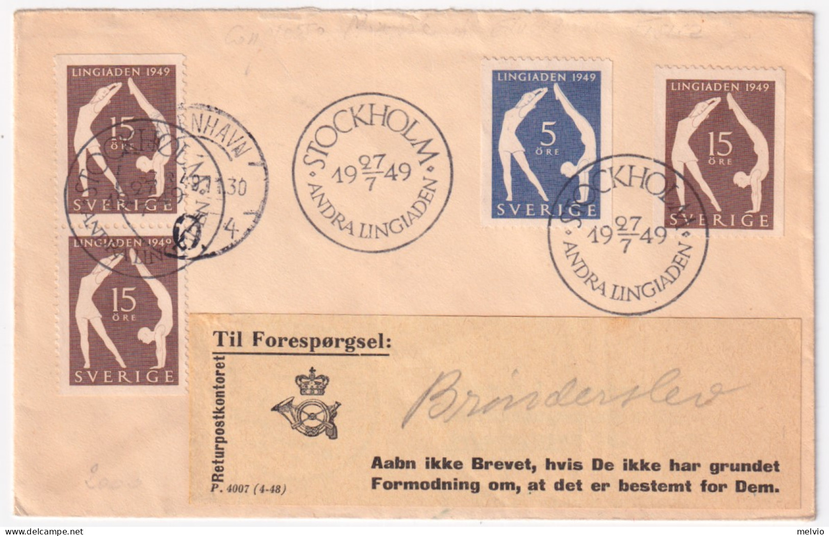 1949-SVEZIA Stoccolma Cong. Educazione Fisica Su Busta Affrancata Serie Cpl. (35 - Autres & Non Classés