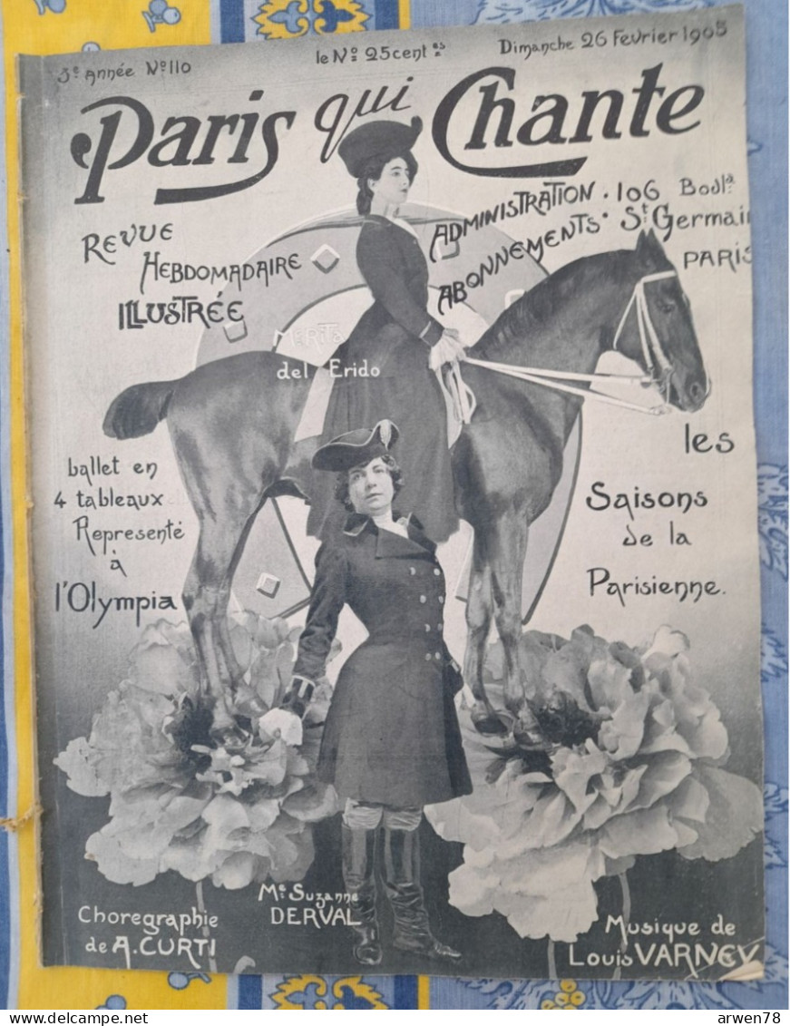 REVUE PARIS QUI CHANTE 1905 N°110 PARTITIONS BALLET EN 4 TABLEAUX REPRESENTE A L'OLYMPIA LES SAISONS DE LA PARISIENE - Partitions Musicales Anciennes