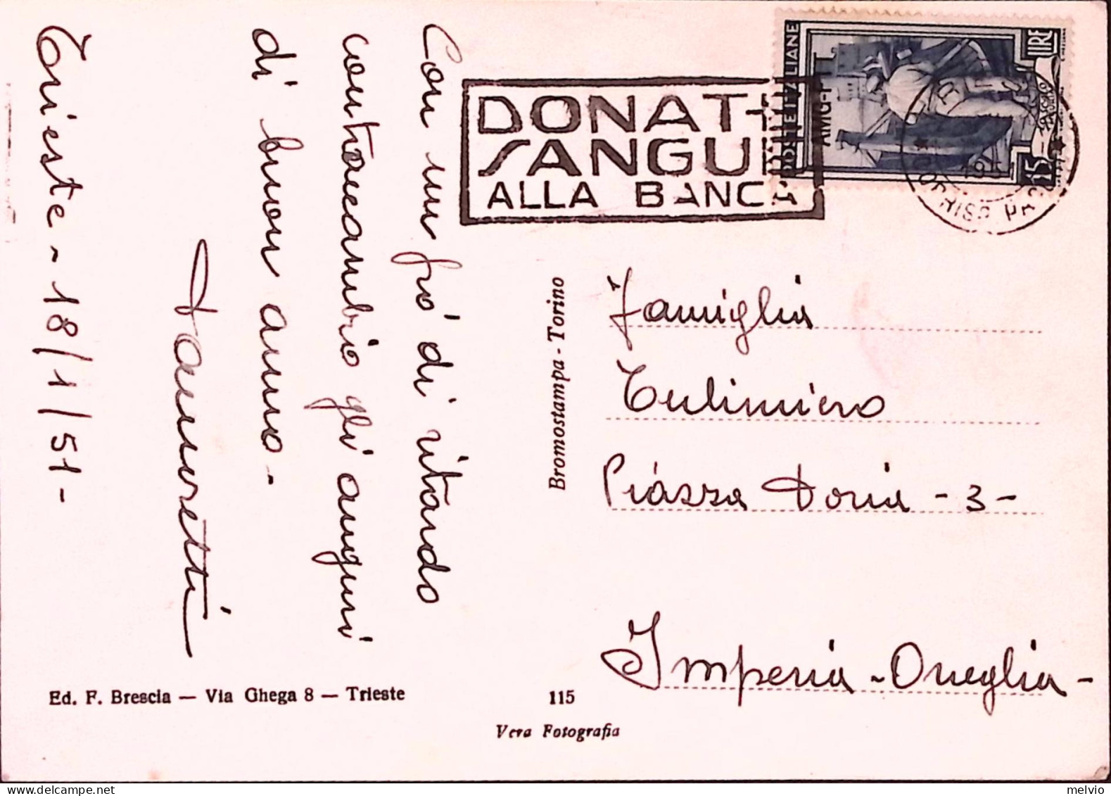 1951-TRIESTE AMG-FTT Targhetta DONATE SANGUE ALLA BANCA (18.1) - Trieste
