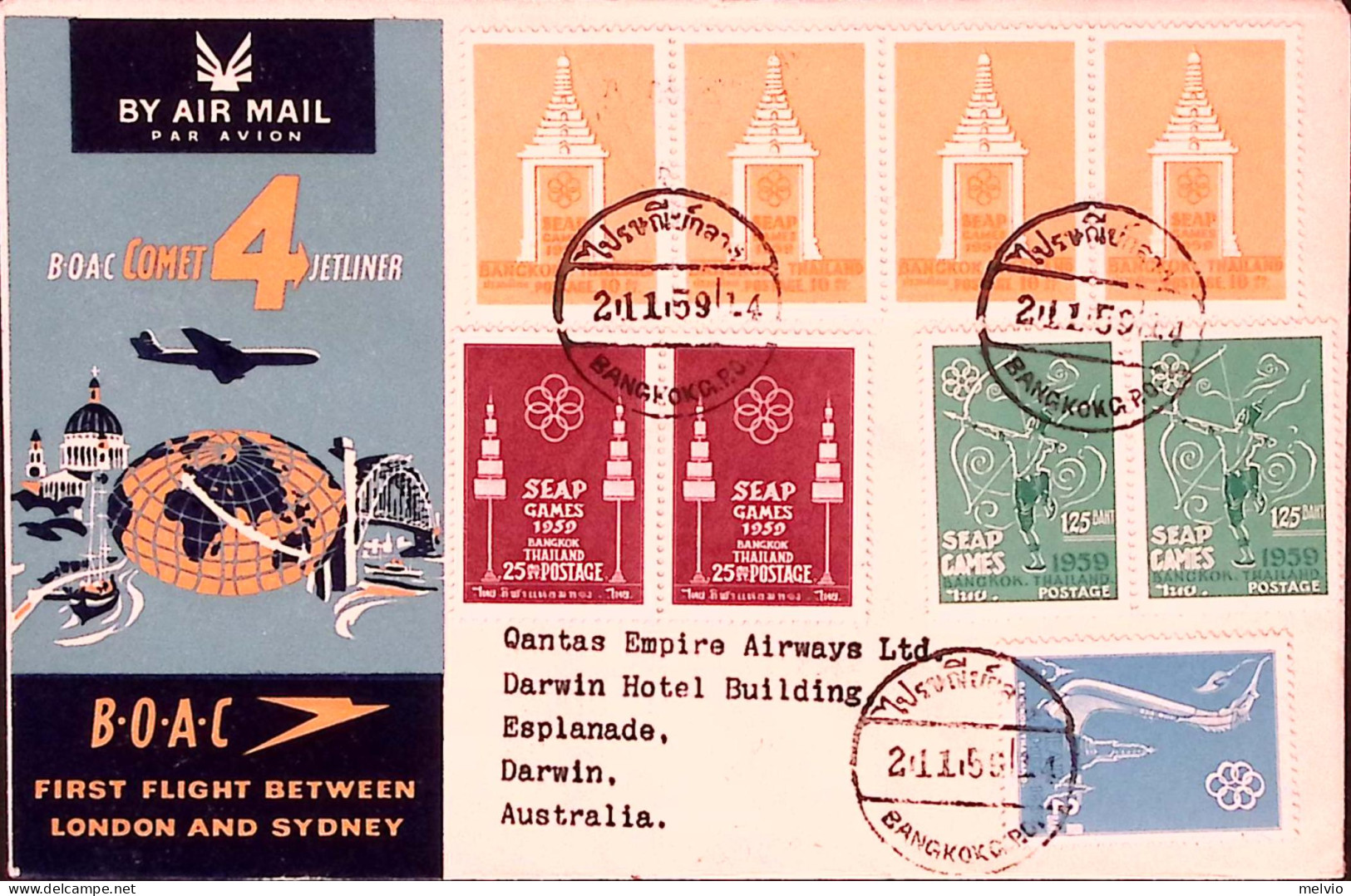 1959-Thainlandia I^volo BOAC Londra Sydney (tappa Bangkok-Darwin) - Airmail