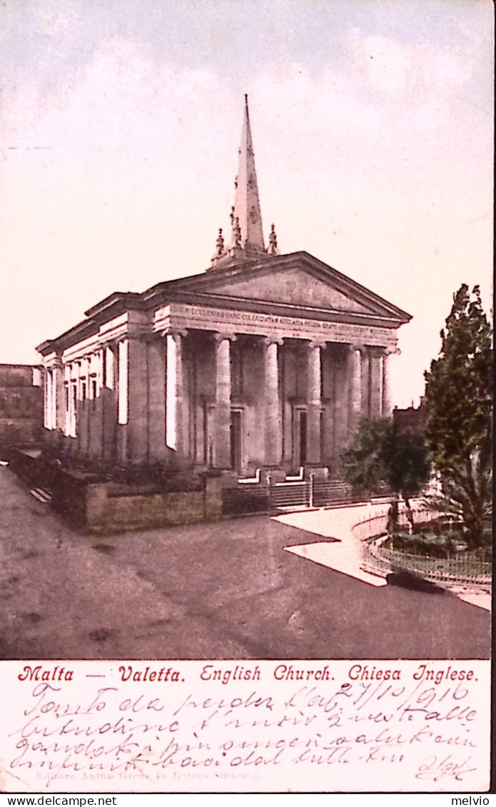 1916-Sibenik Bilingue (31.10) Su Cart Franchigia Di Malta Valletta Chiesa Ingles - Malta