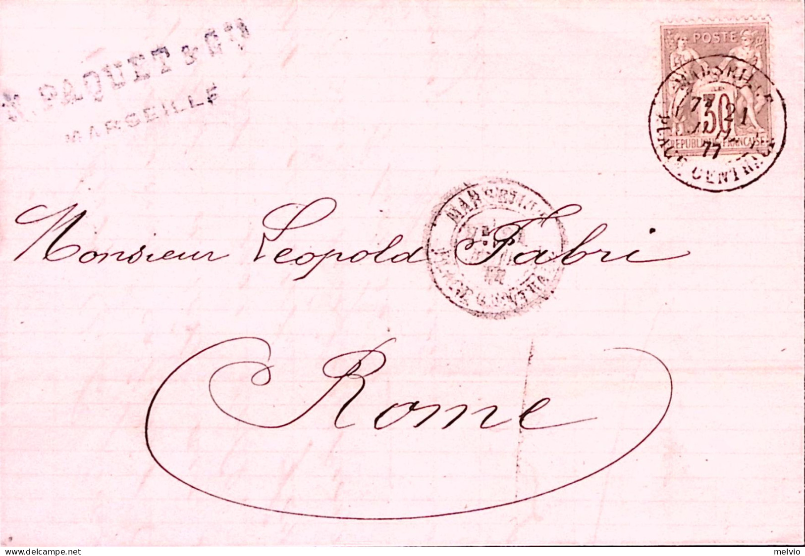 1877-FRANCE Francia C.30 (69) Isolato Su Lettera Marsiglia (21.7.77) - 1877-1920: Période Semi Moderne