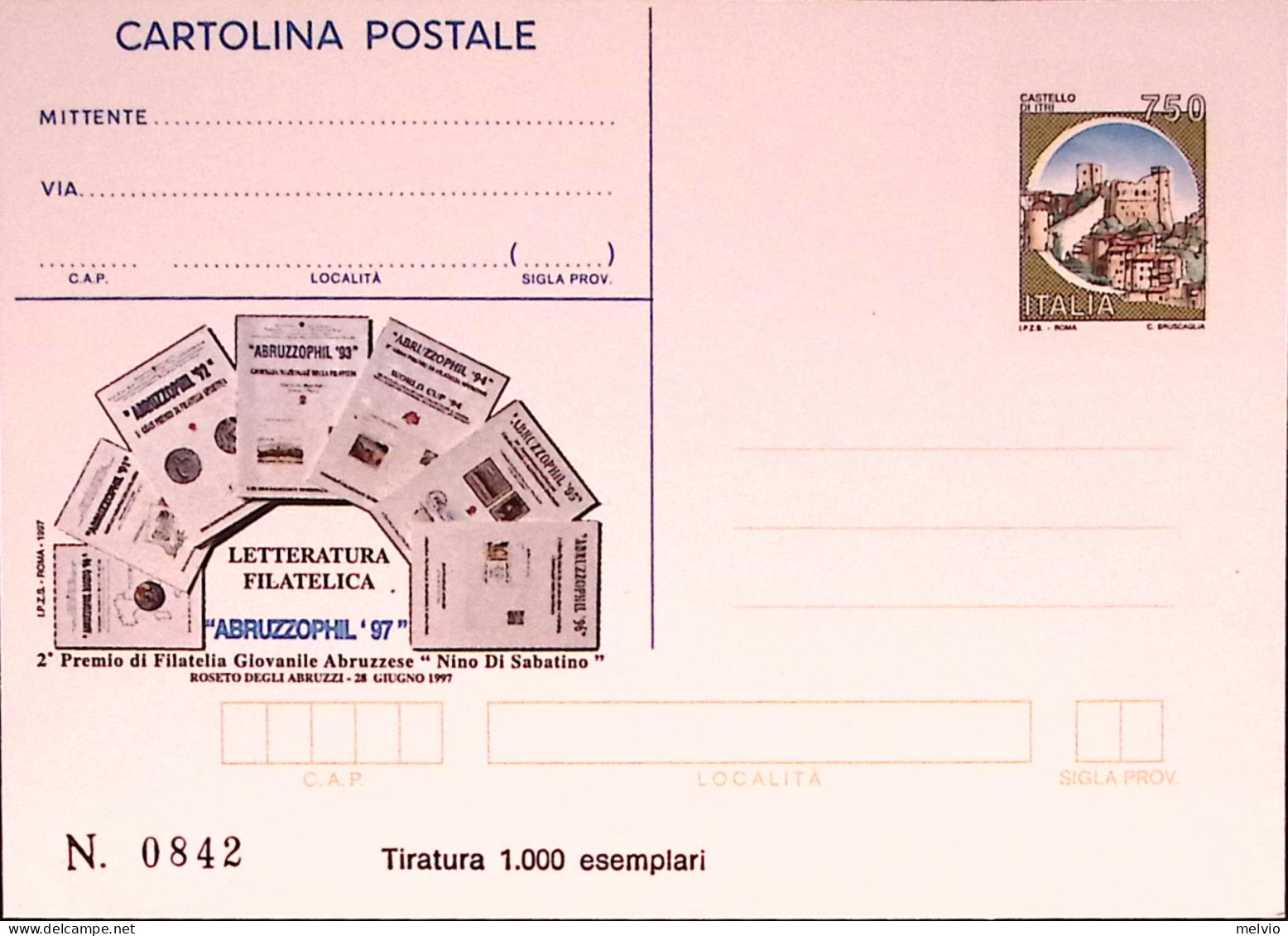 1997-ABRUZZOPHIL Cartolina Postale IPZS Lire 750 Nuova - Stamped Stationery