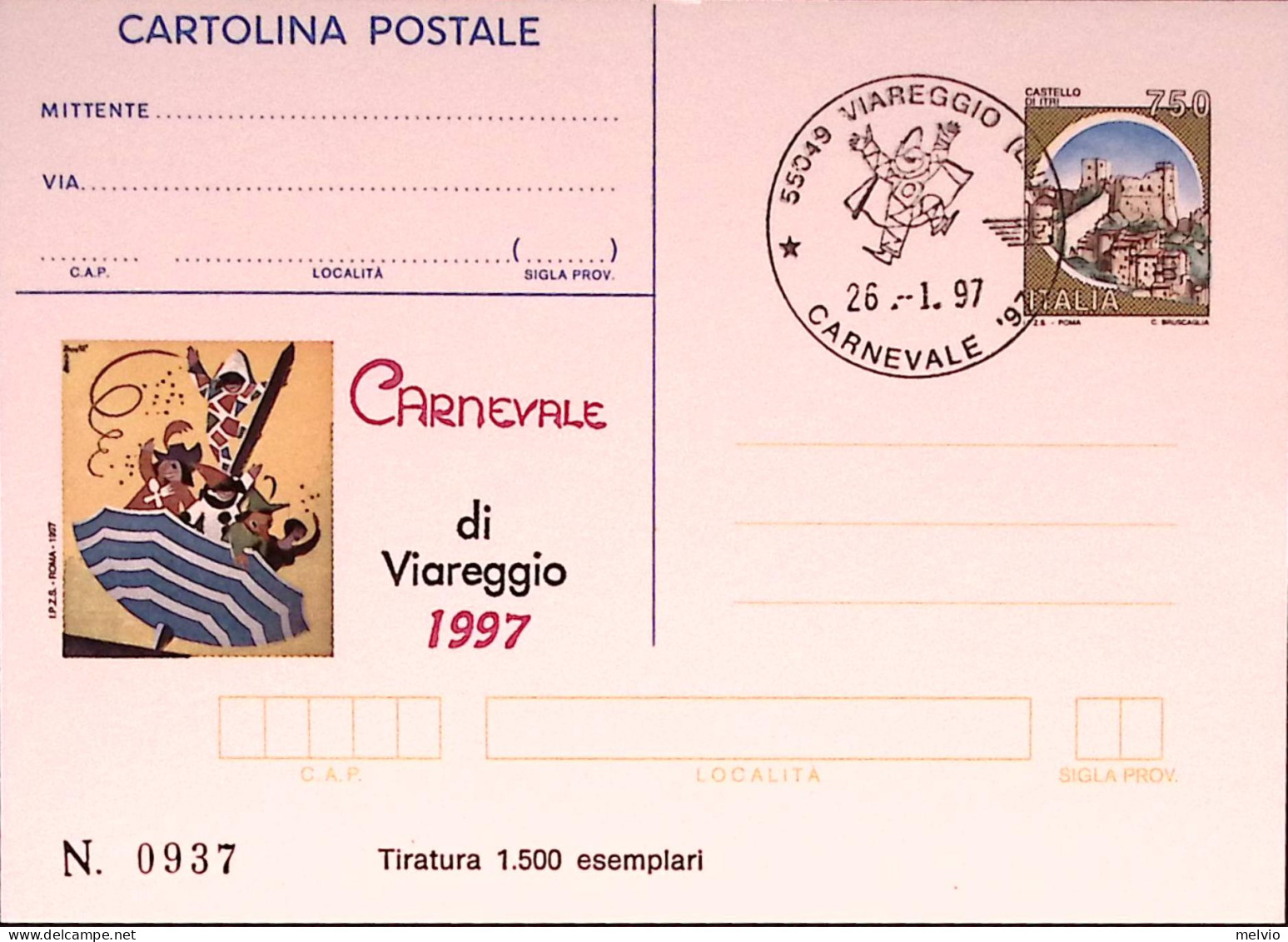 1997-VIAREGGIO Cartolina Postale IPZS Lire 750 Ann Spec - Postwaardestukken