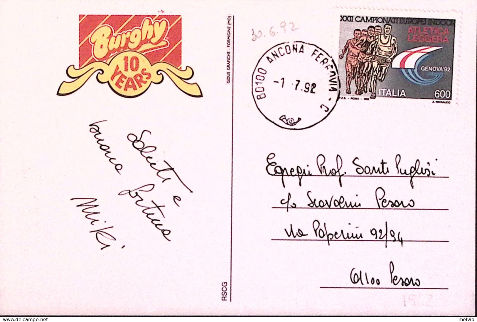 1992-BURGHY Pubblicitaria Hamburger, Viaggiata - Werbepostkarten