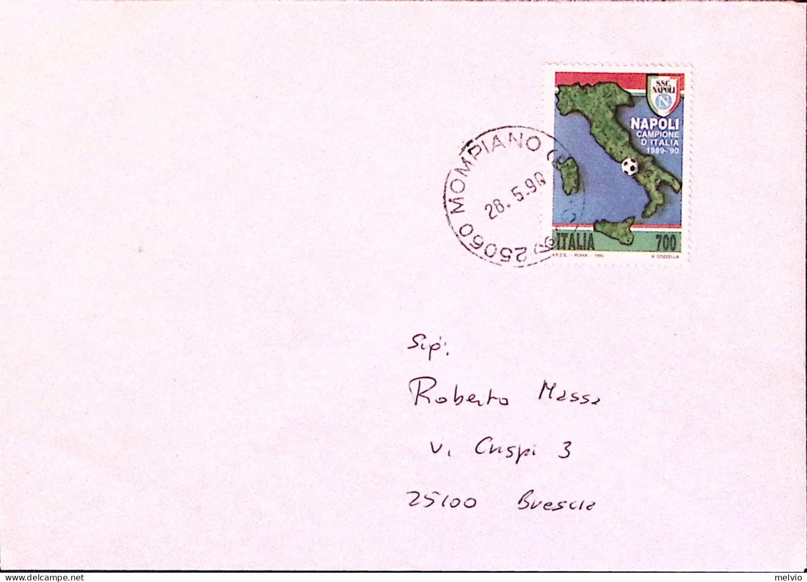 1990-NAPOLI CAMPIONE D'ITALIA Lire 700 Isolato Su Busta - 1981-90: Poststempel