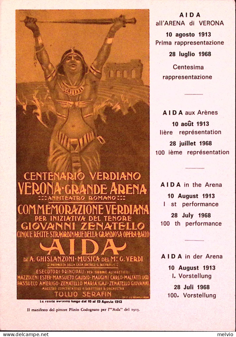1968-VERONA ARENA Programma1968 Riproduzione Cartolina Programma1913-annullata - Musique