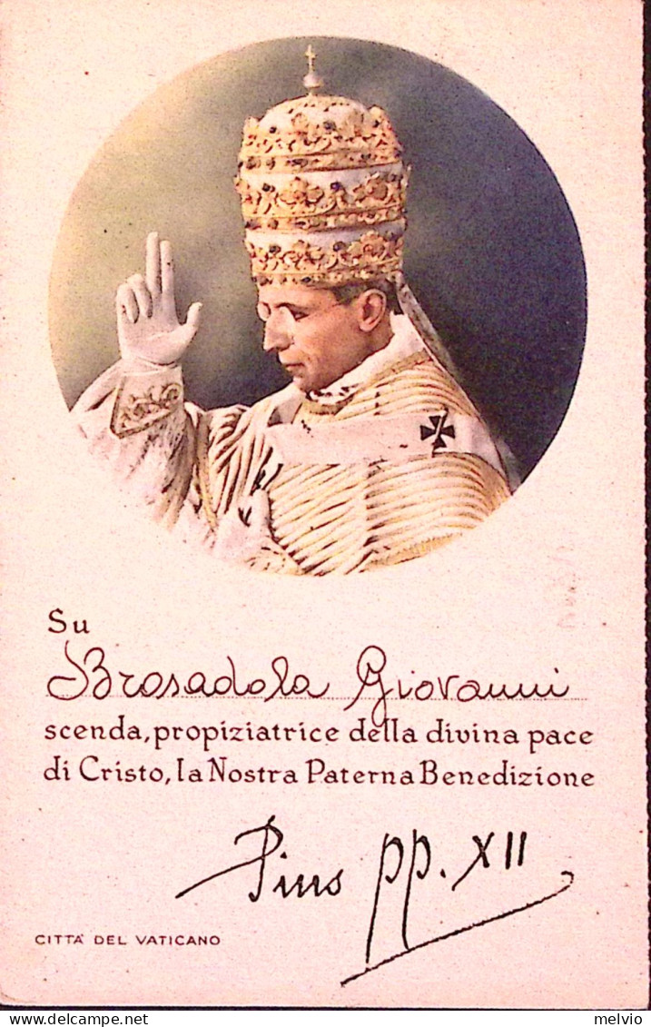 1942-PIO XII, Cartolina Con Benedizione Pontificia, Viaggiata Vaticano (8.9) - Autres & Non Classés