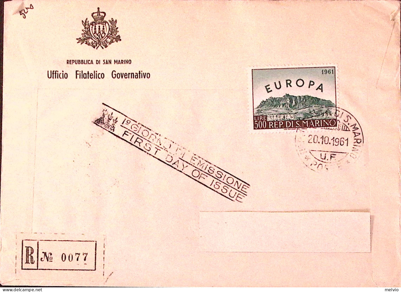 1961-SAN MARINO EUROPA1961 Lire 500 (568) Su Busta Racc. Fdc - FDC