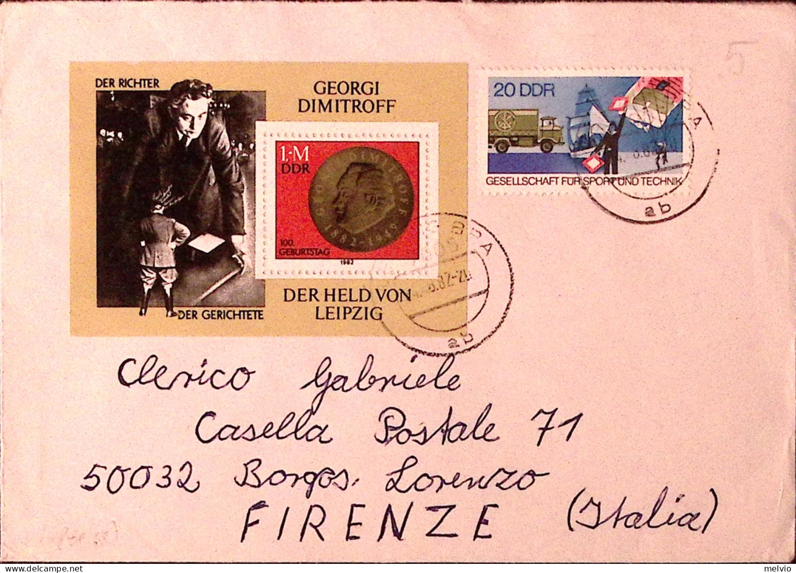 1982-GERMANIA DDR . Nascita G. Dimitrov (Fg.68+2715) Su Busta Per L'Italia - Storia Postale