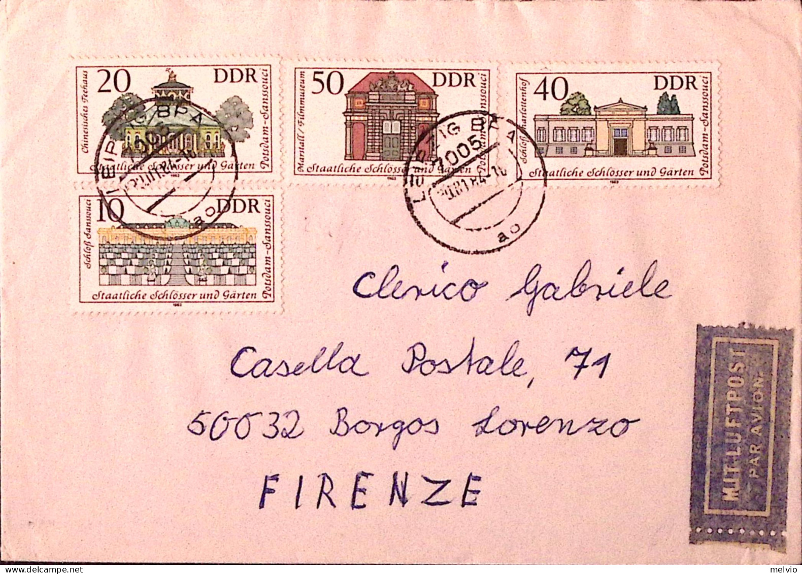 1984-GERMANIA DDR . Palazzo E Giardini Sans-Souci Serie Cpl. Su Busta Per Italia - Covers & Documents