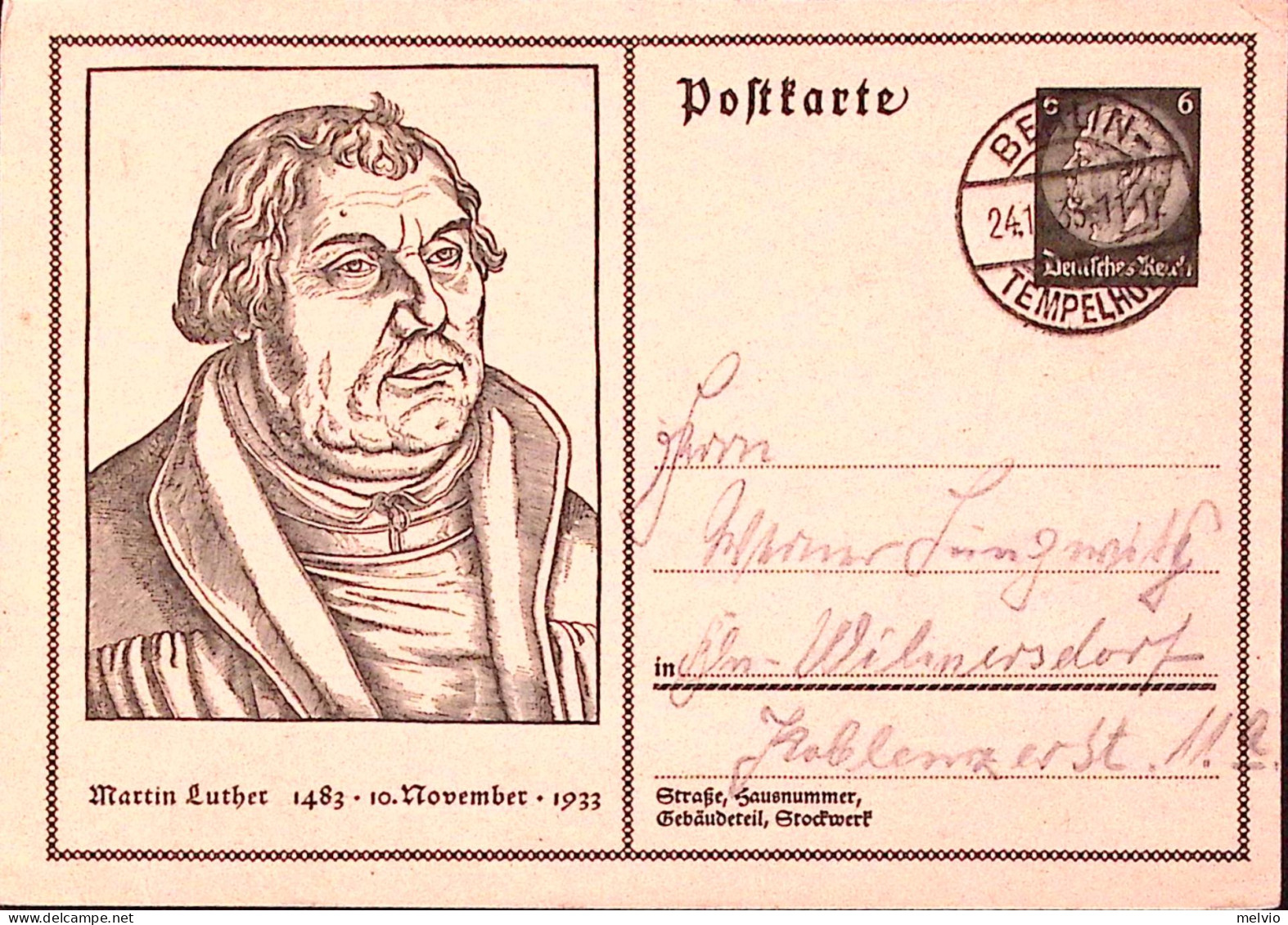 1933-GERMANIA REICH Cartolina Postale P.6 Martin Lutero Viaggiata - Lettres & Documents