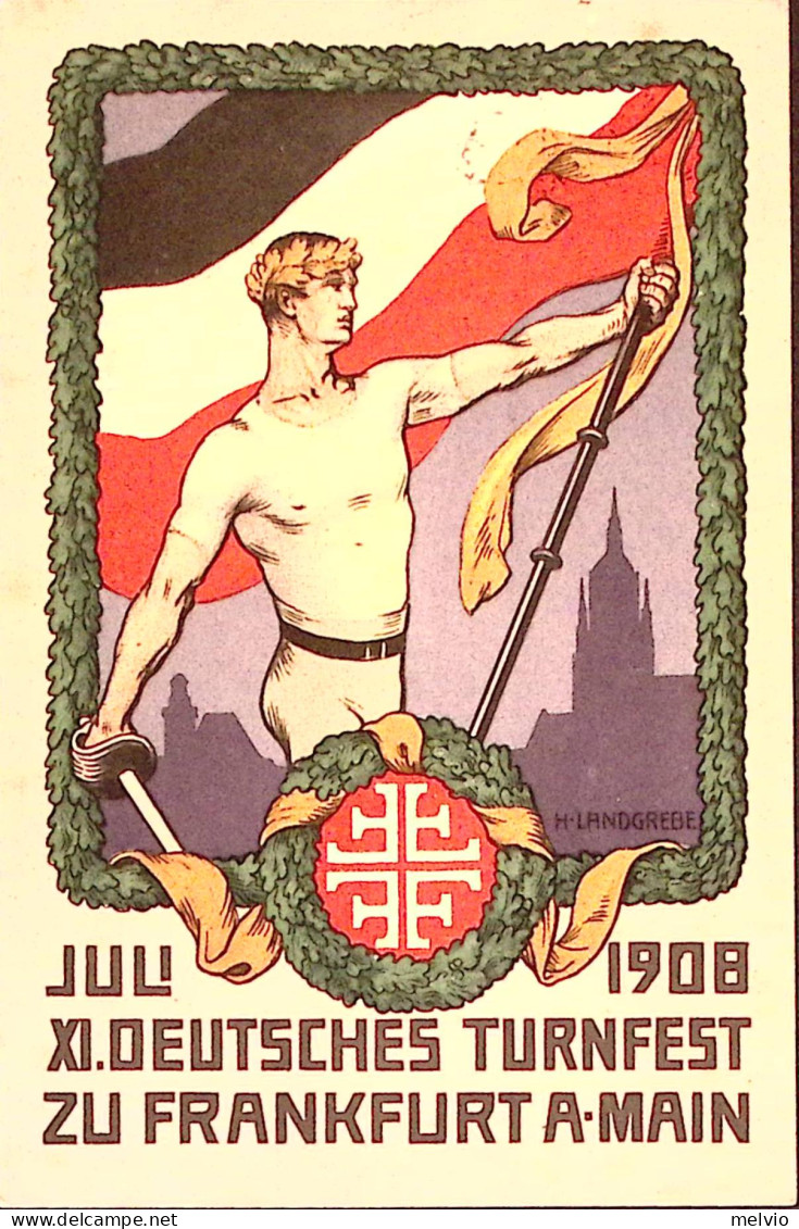 1908-GERMANIA REICH Cartolina Postale P.5 XI Camp. Ginnastica/Frankfurt (18.7) V - Lettres & Documents