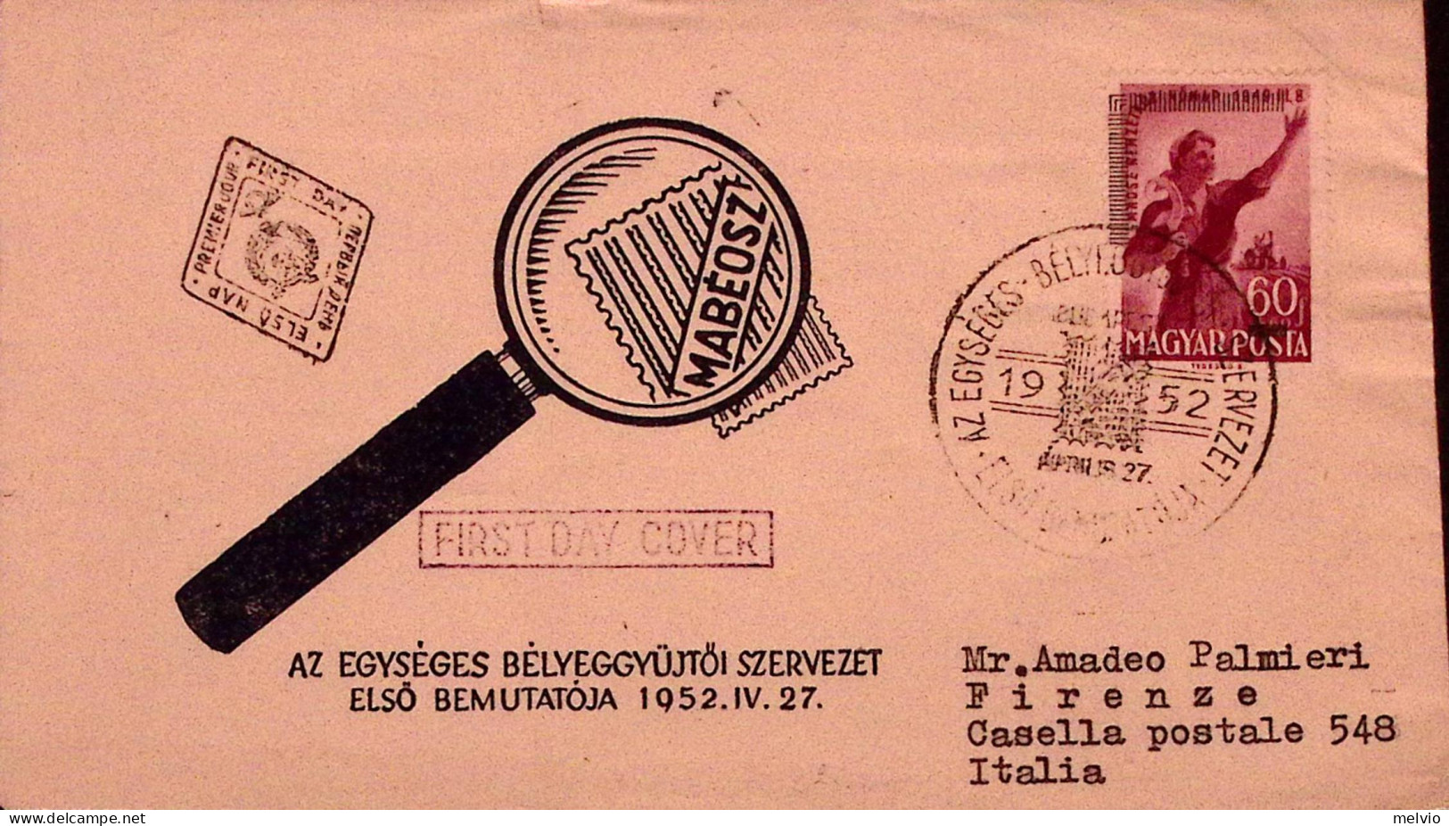 1952-Ungheria MAGYAR Esposizione Filatelica Budapest (1045A) Fdc Viaggiata - FDC