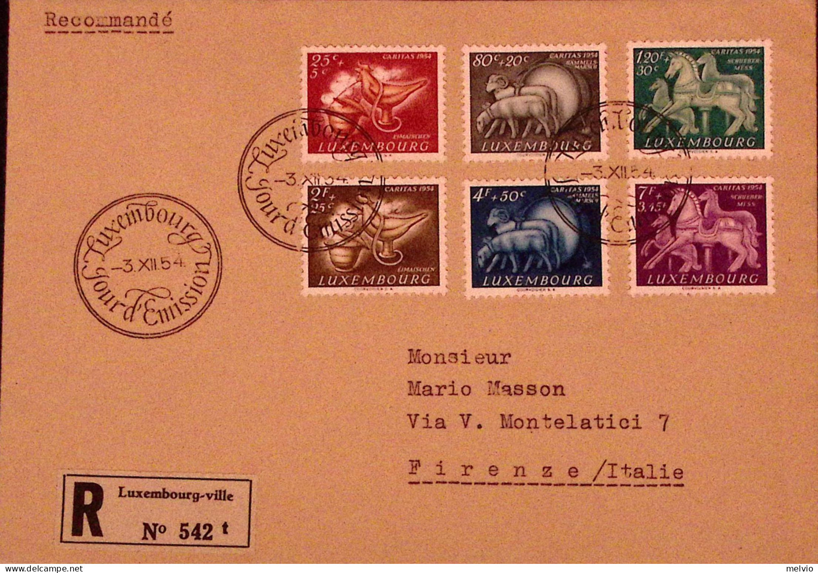 1954-LUSSEMBURGO LUXEMBOURG Caritas Pro Infanzia Folclore Serie Cpl. (484/9) Su  - FDC