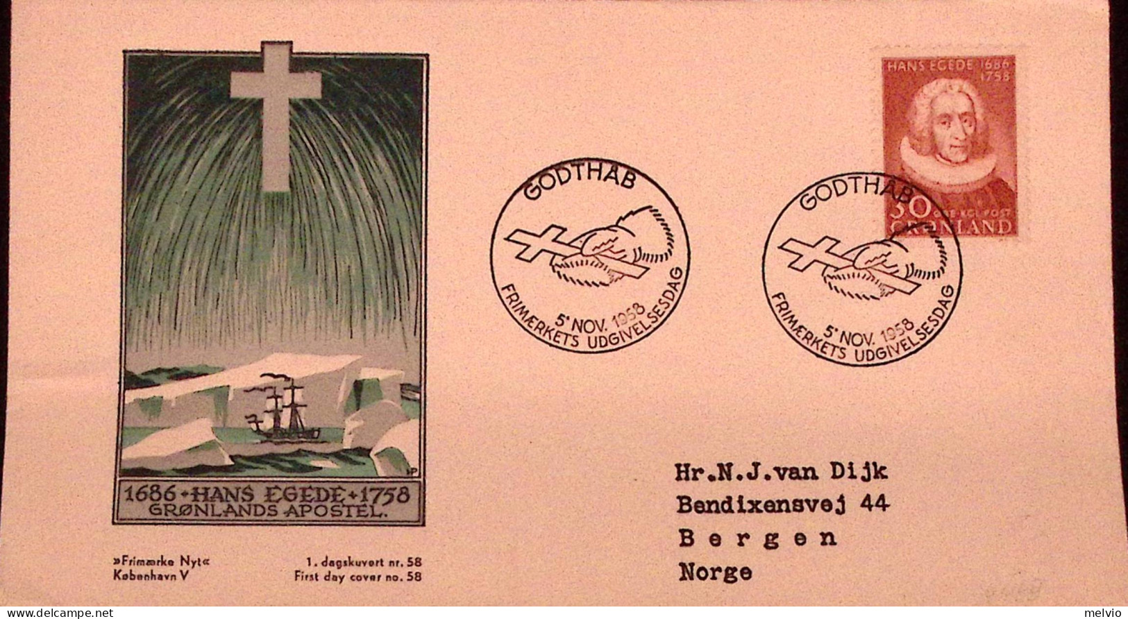 1958-GROENLANDIA 200 Ann. Morte H. Egede Missionario (32) Fdc - FDC