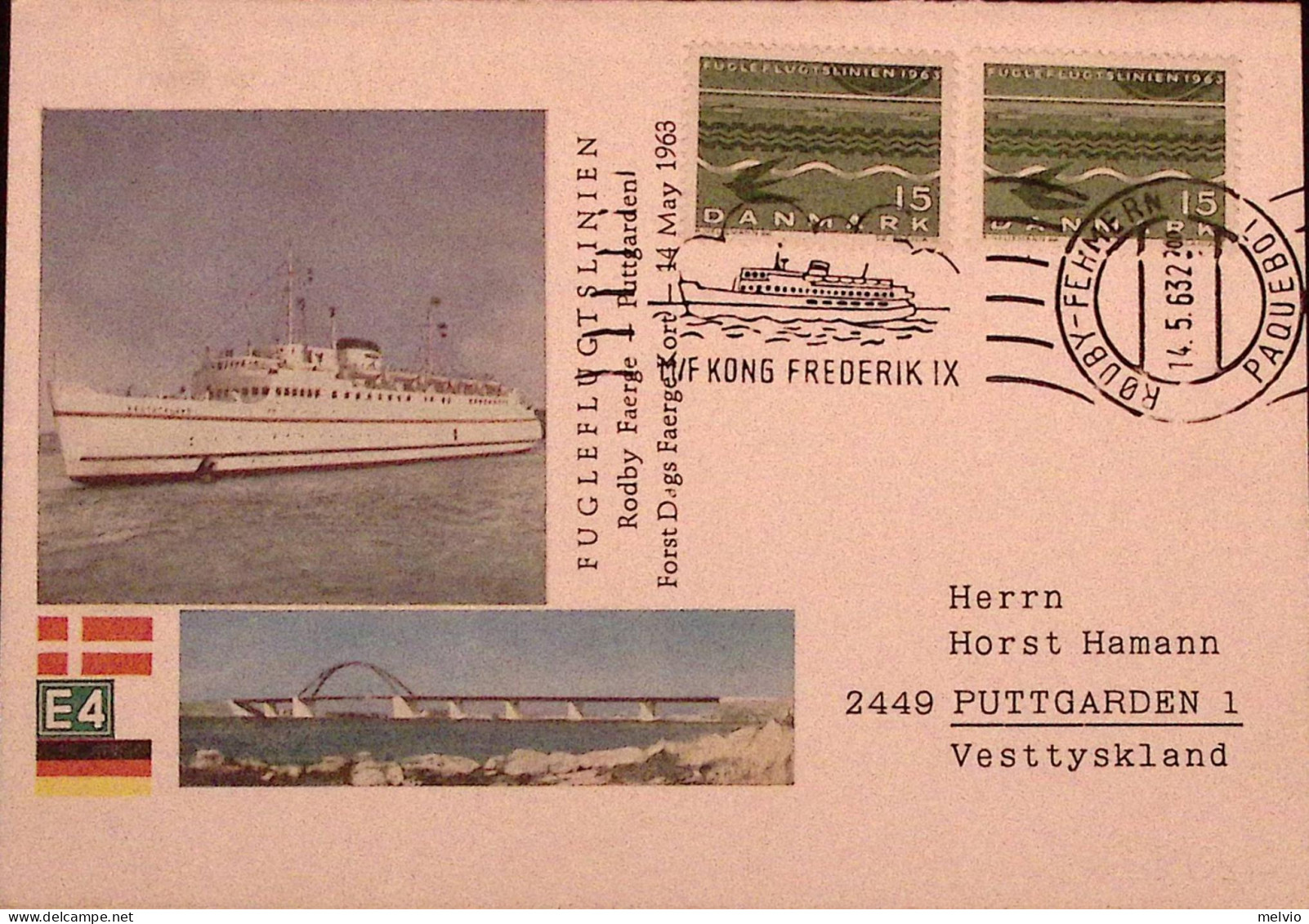 1963-Danimarca DANMARK+GERMANIA Deutschland Inaug. Linea Ferry-boat Cart. Doppia - Autres & Non Classés