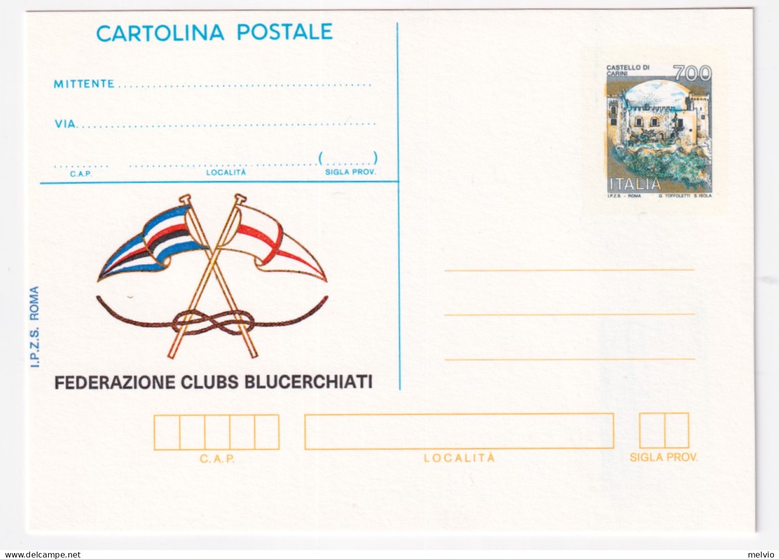 1993-Cartolina Postale Lire 700 Con Soprastampa IPZS FEDER. CLUBS BLUCERCHIATI,  - Stamped Stationery