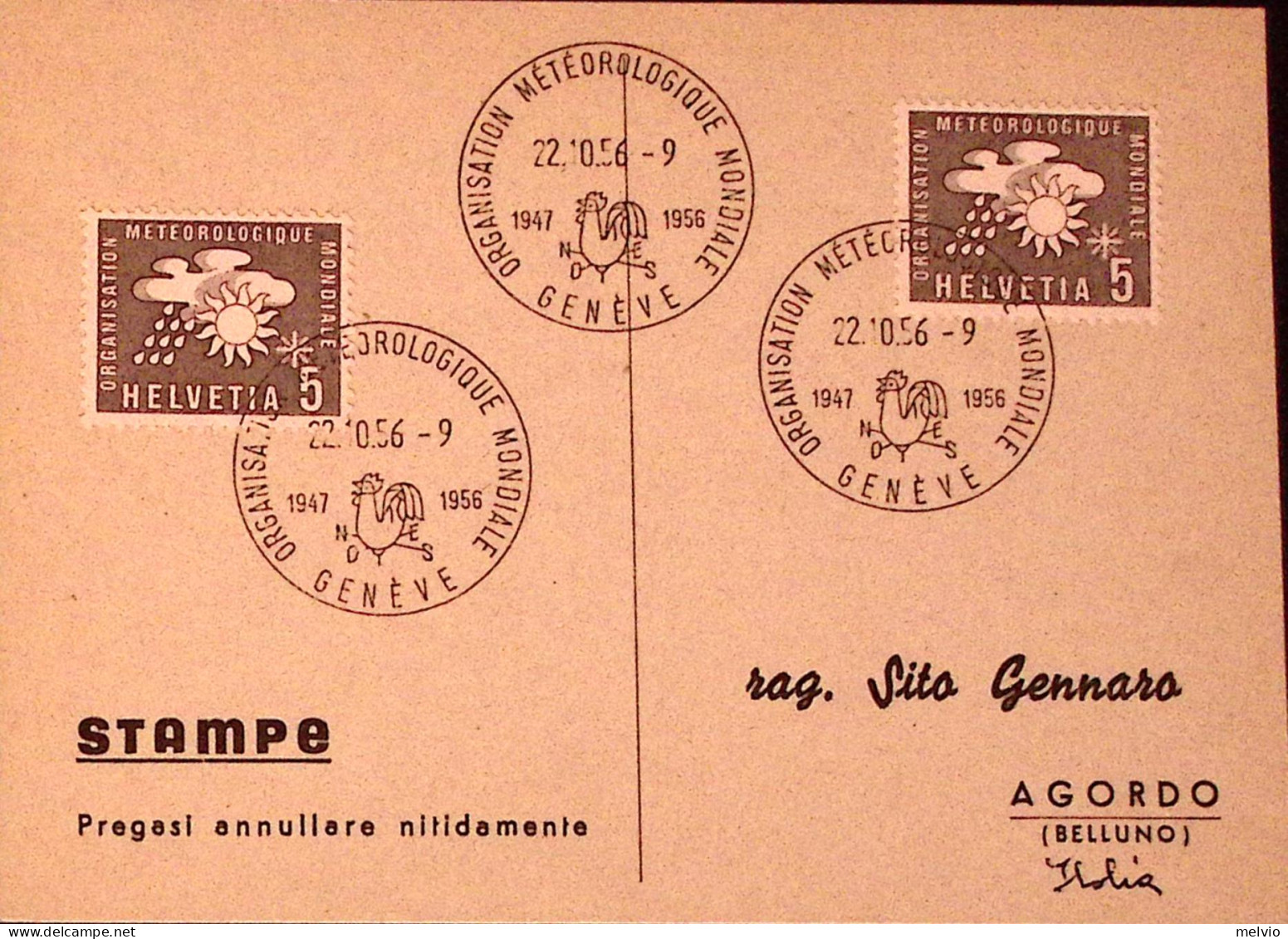 1956-Svizzera SUISSE Organizz. Meteorologica Mondiale/Ginevra (22.10) Ann. Spec. - Other & Unclassified