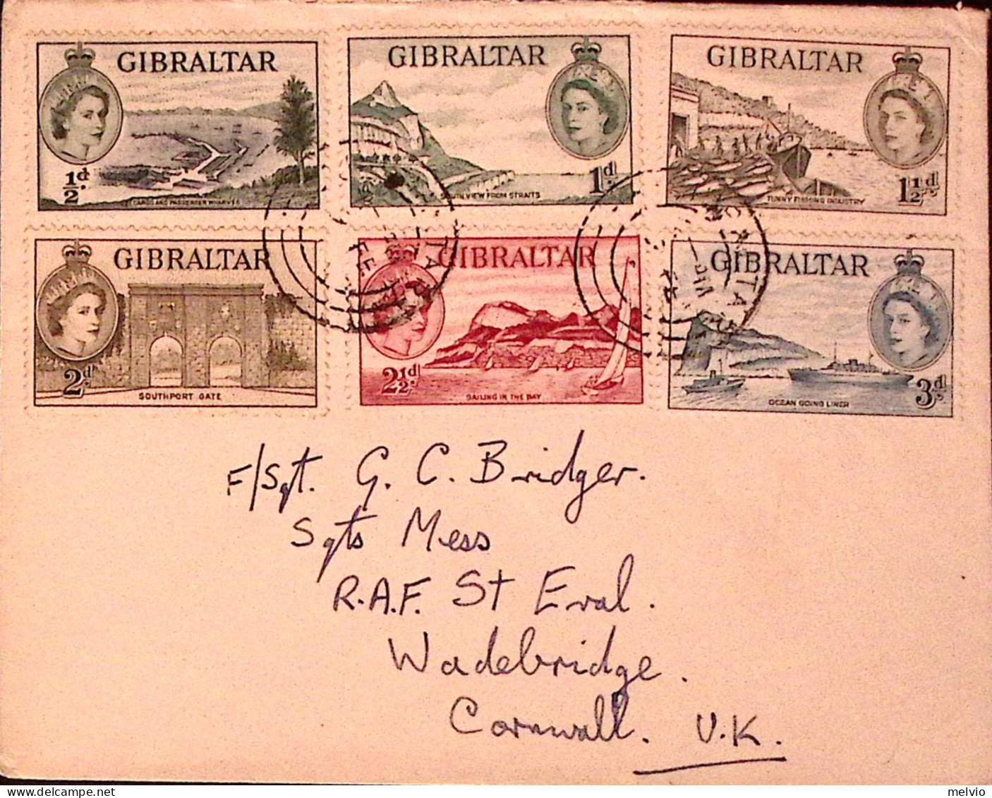 1953-GIBILTERRA GIBRALTAR Vedute 6 Valori (130/5) Su Busta Per La Gran Bretagna - Gibraltar